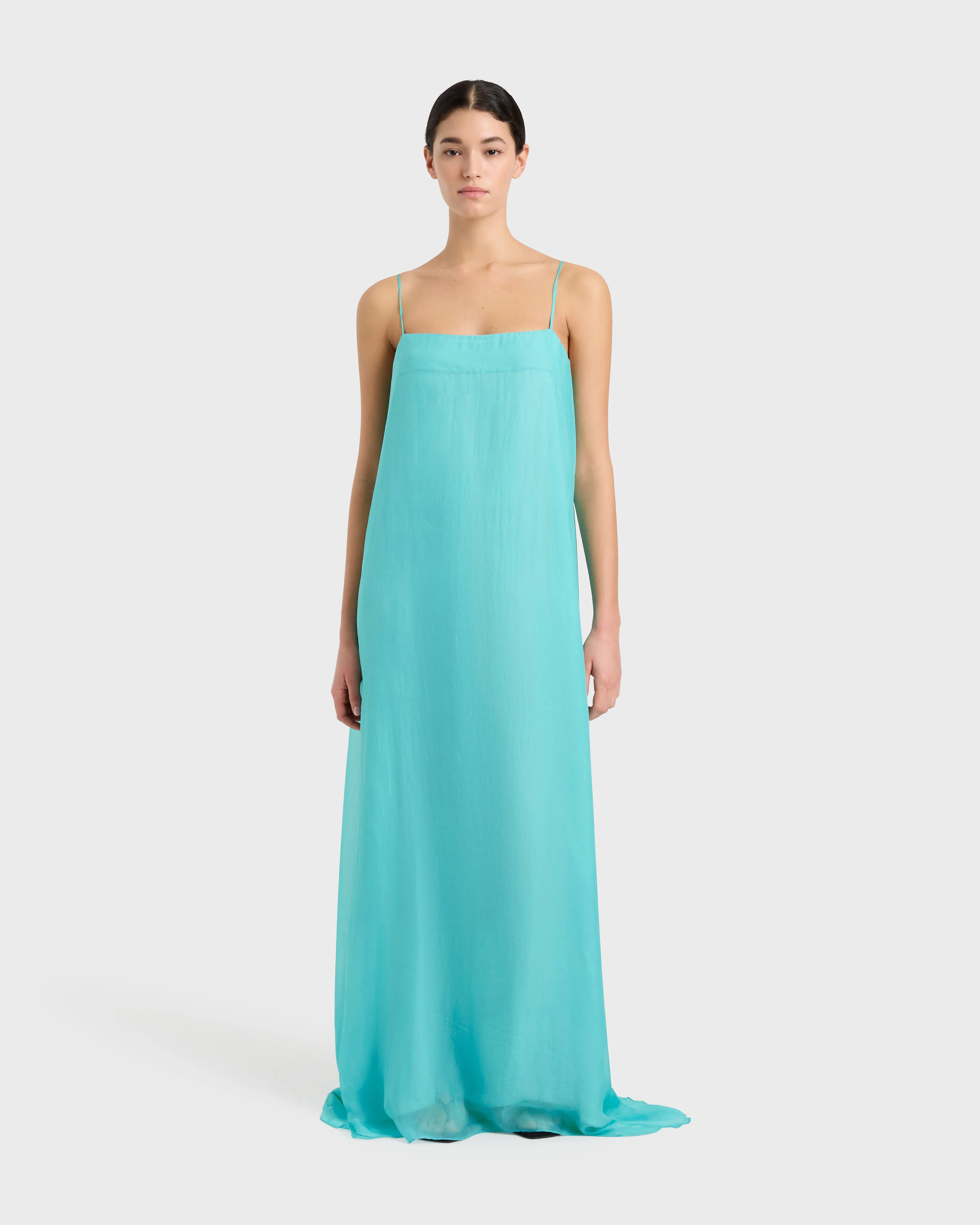 Capri Silk Chiffon Cami Dress - Aqua