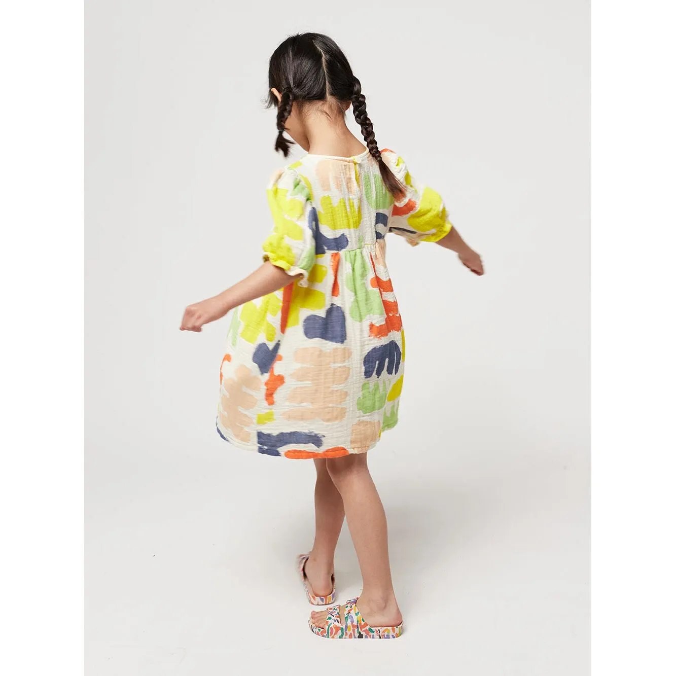 Carnival All Over Puffed Sleeve Woven Dress