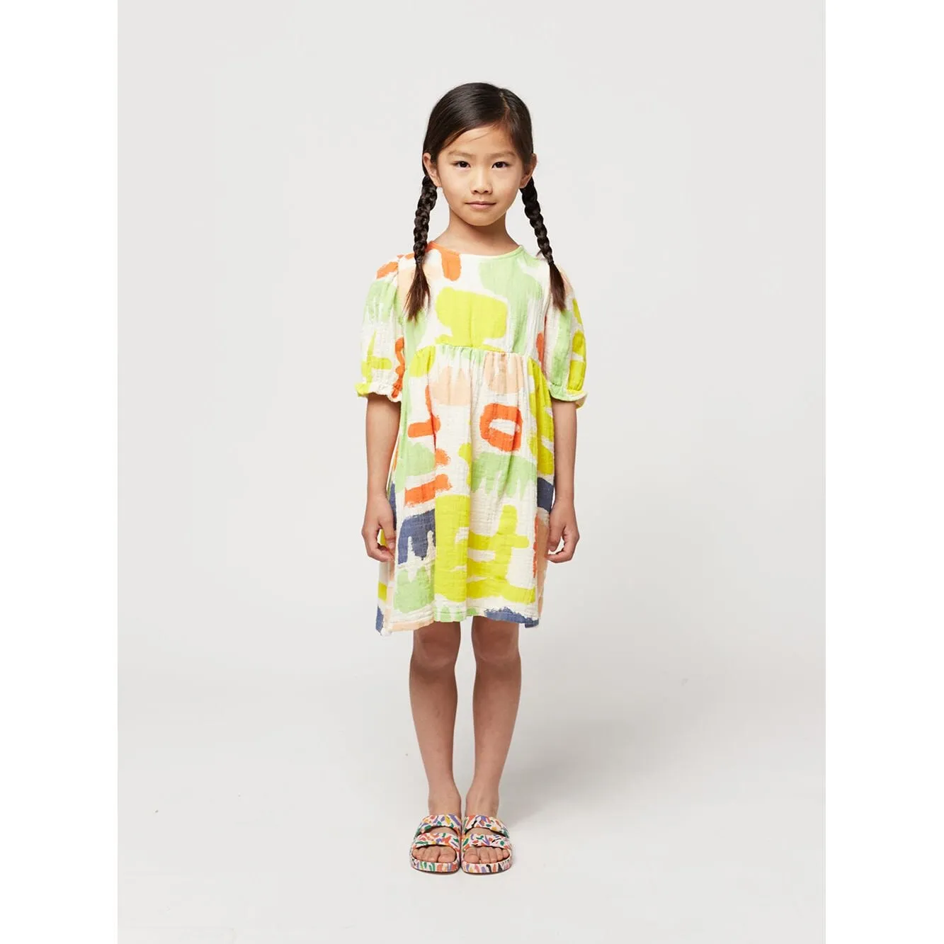 Carnival All Over Puffed Sleeve Woven Dress