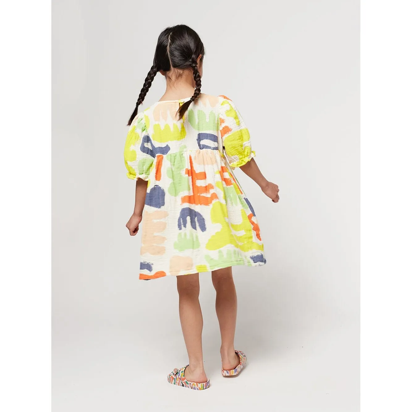 Carnival All Over Puffed Sleeve Woven Dress