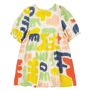Carnival All Over Puffed Sleeve Woven Dress