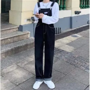 Casual Stretch Adjustable Denim Bib Overalls Cargo Jeans Jumpsuit