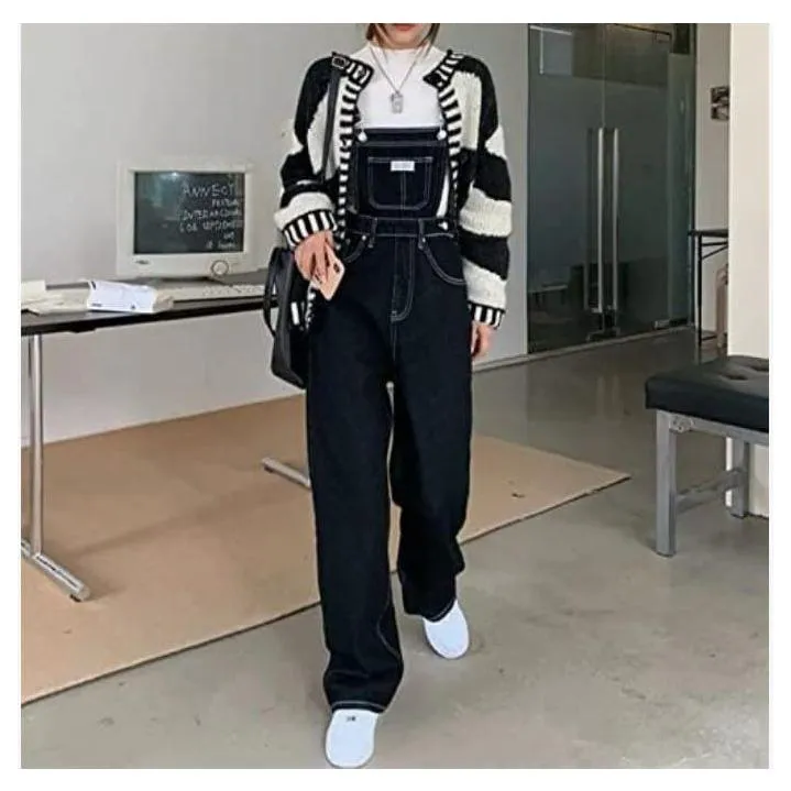 Casual Stretch Adjustable Denim Bib Overalls Cargo Jeans Jumpsuit