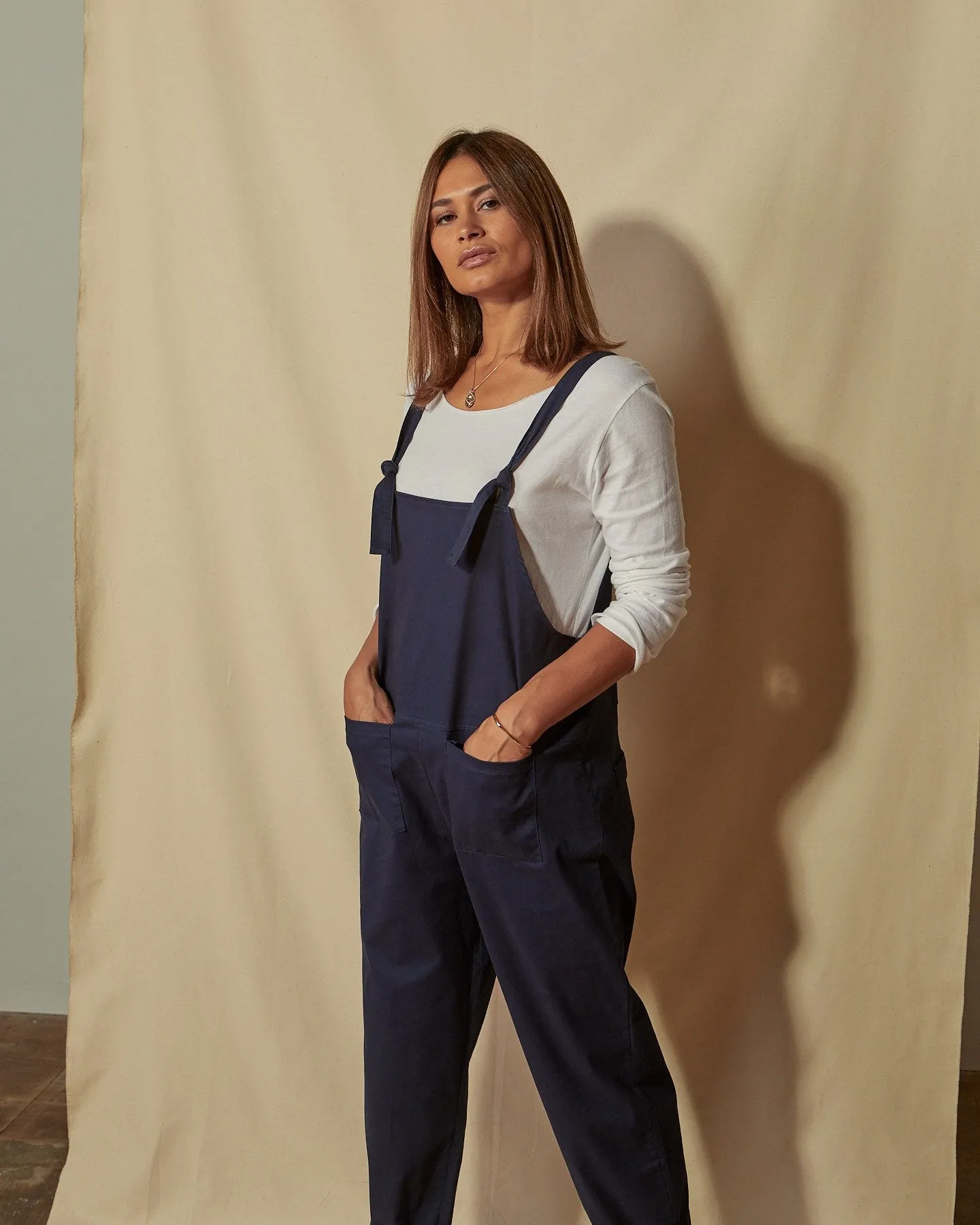 CATHERINE Cotton Twill Dungarees - Navy
