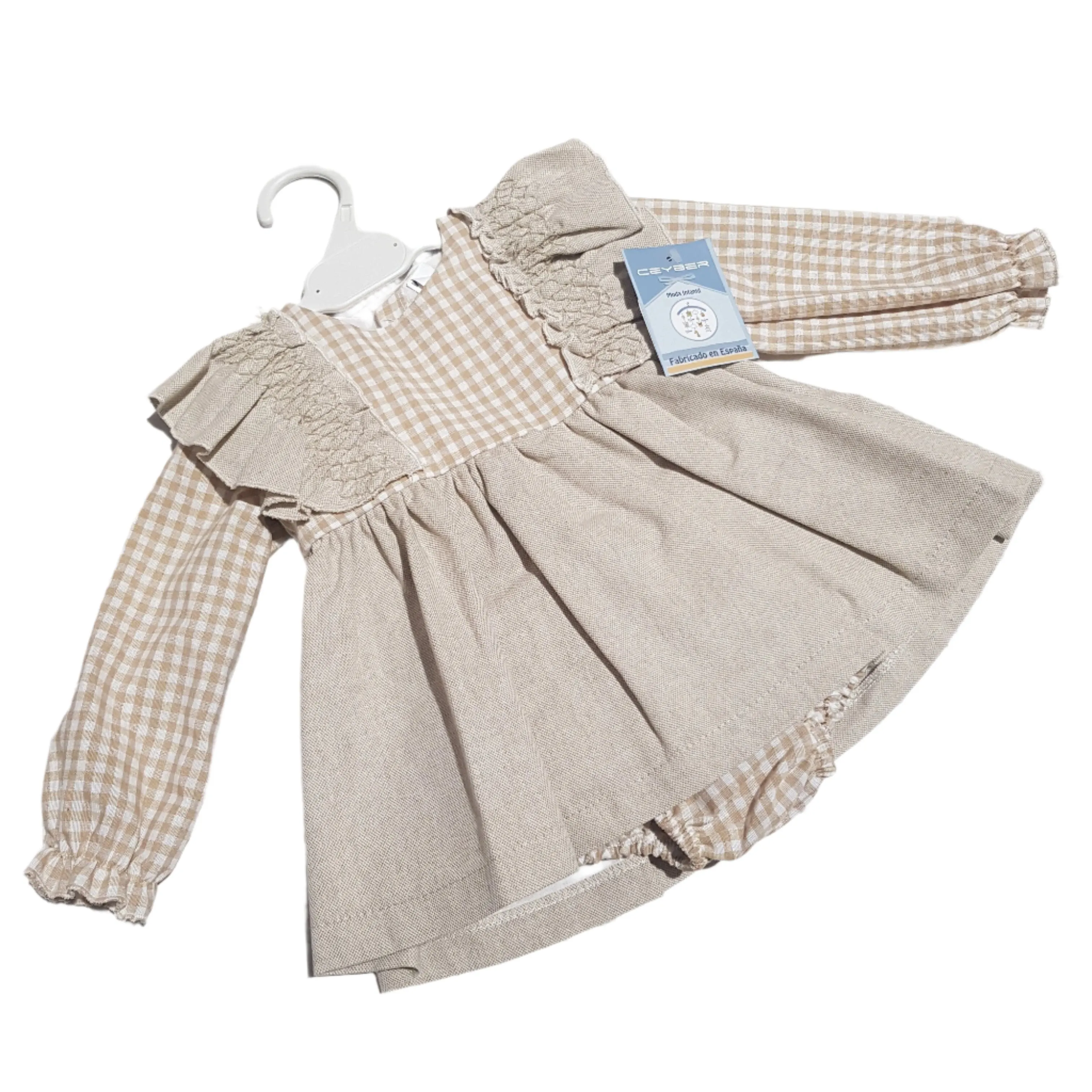 Ceyber Baby Girls Beige Check Frill Dress