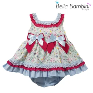 Ceyber Baby Girls Hot Pink and Blue Floral Dress