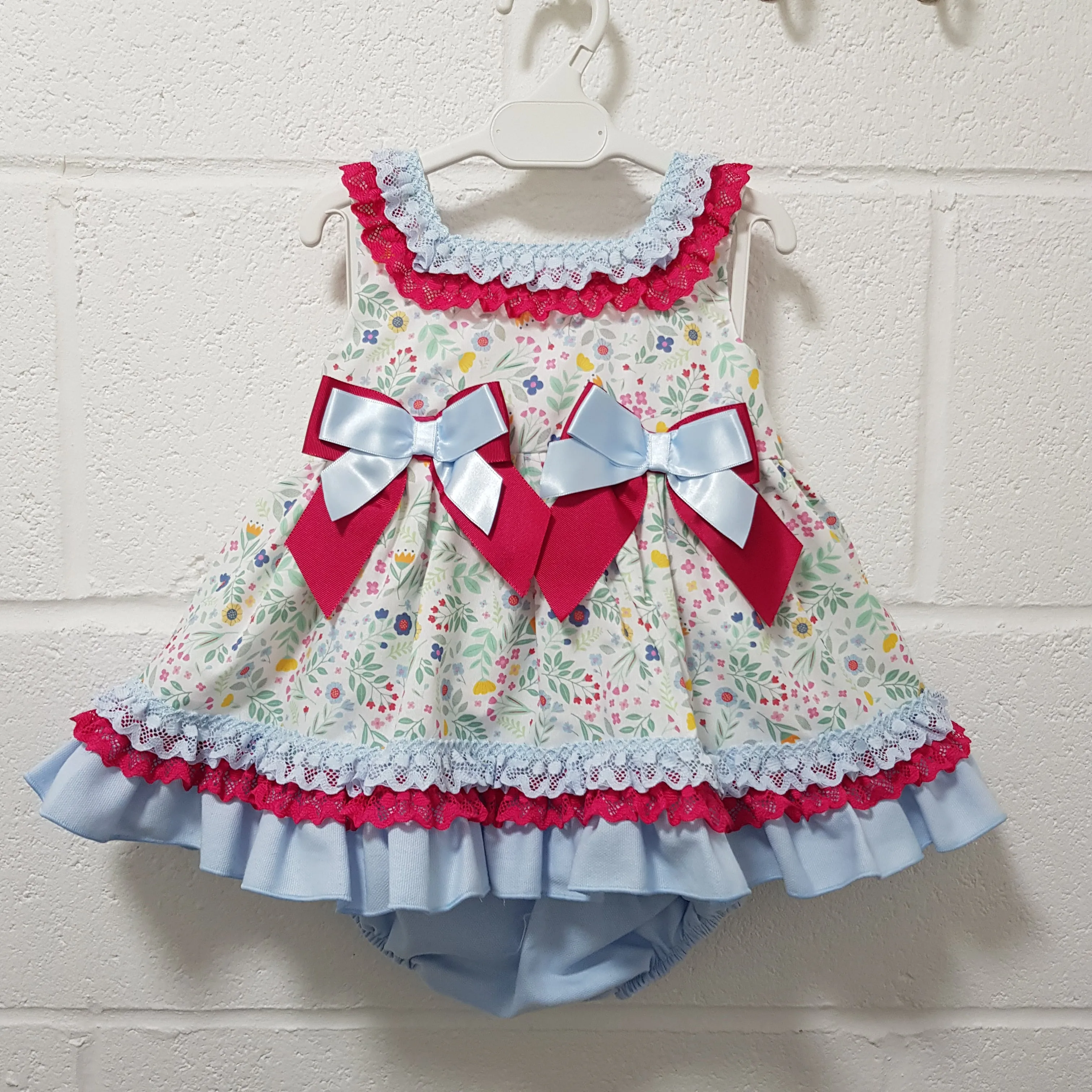 Ceyber Baby Girls Hot Pink and Blue Floral Dress