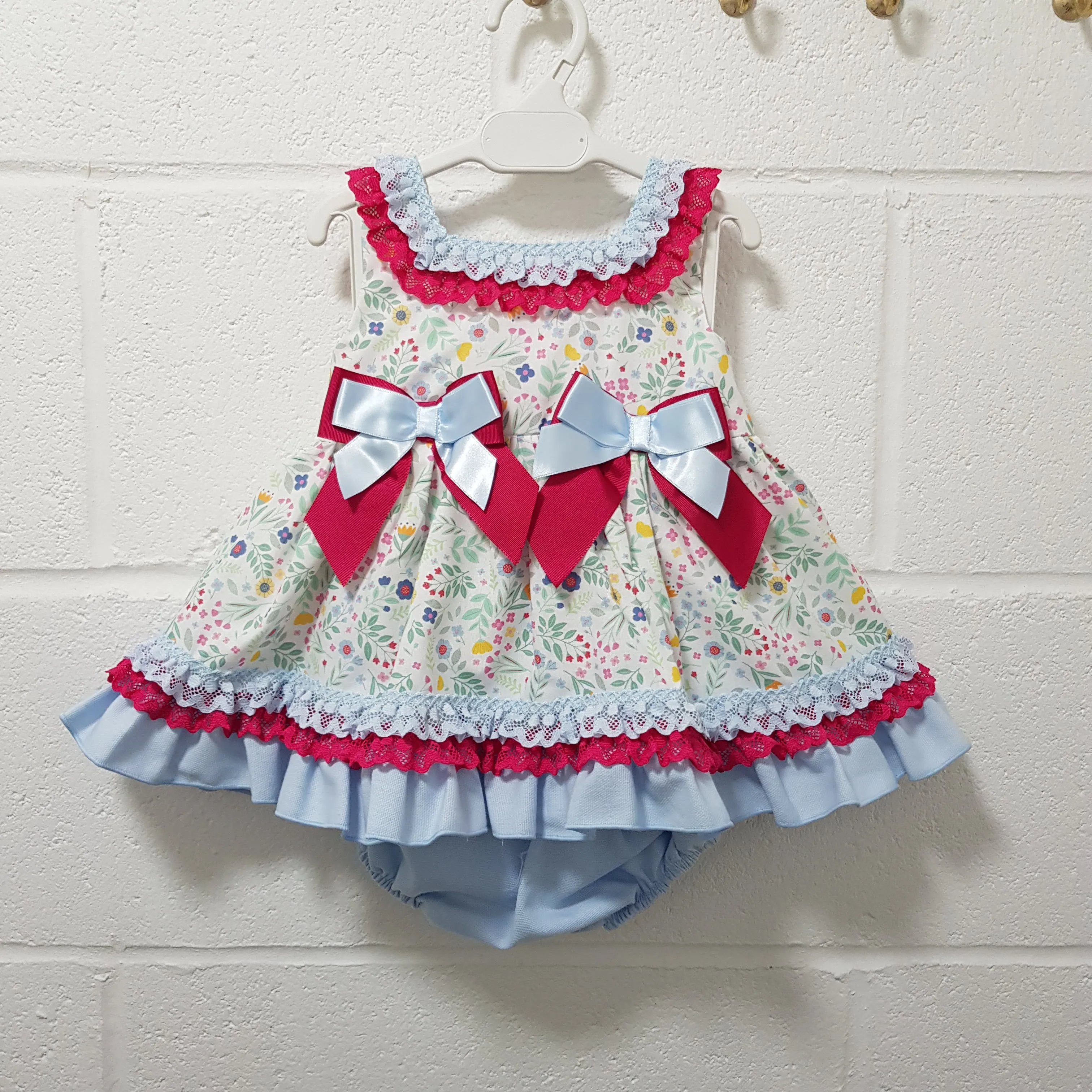 Ceyber Baby Girls Hot Pink and Blue Floral Dress