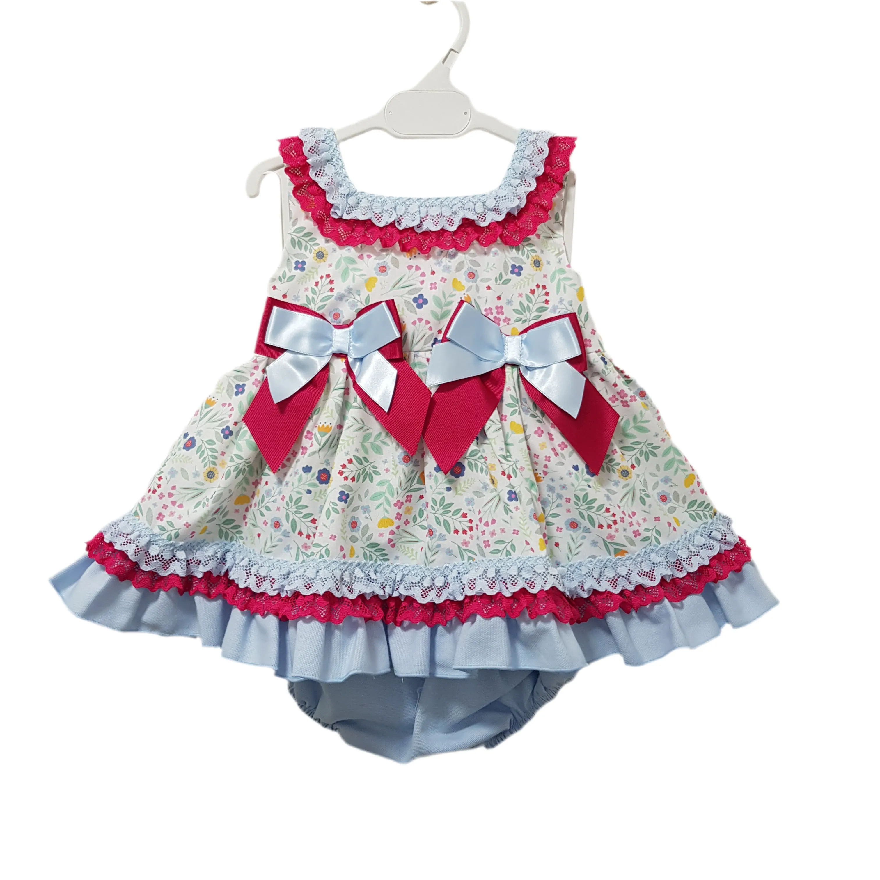 Ceyber Baby Girls Hot Pink and Blue Floral Dress
