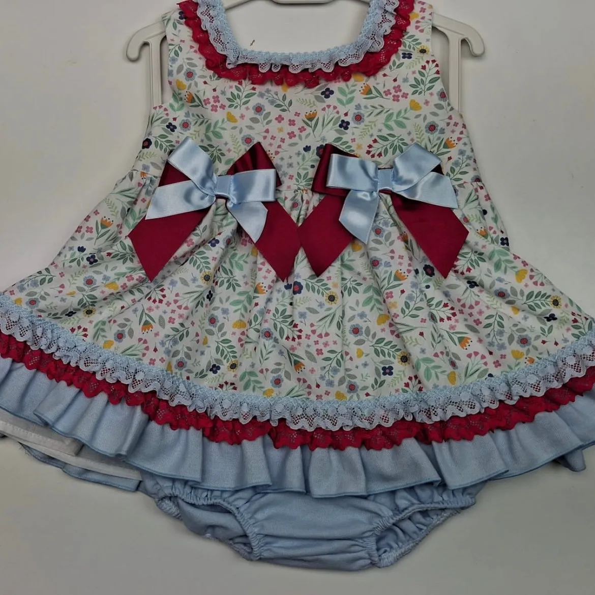 Ceyber Baby Girls Hot Pink and Blue Floral Dress