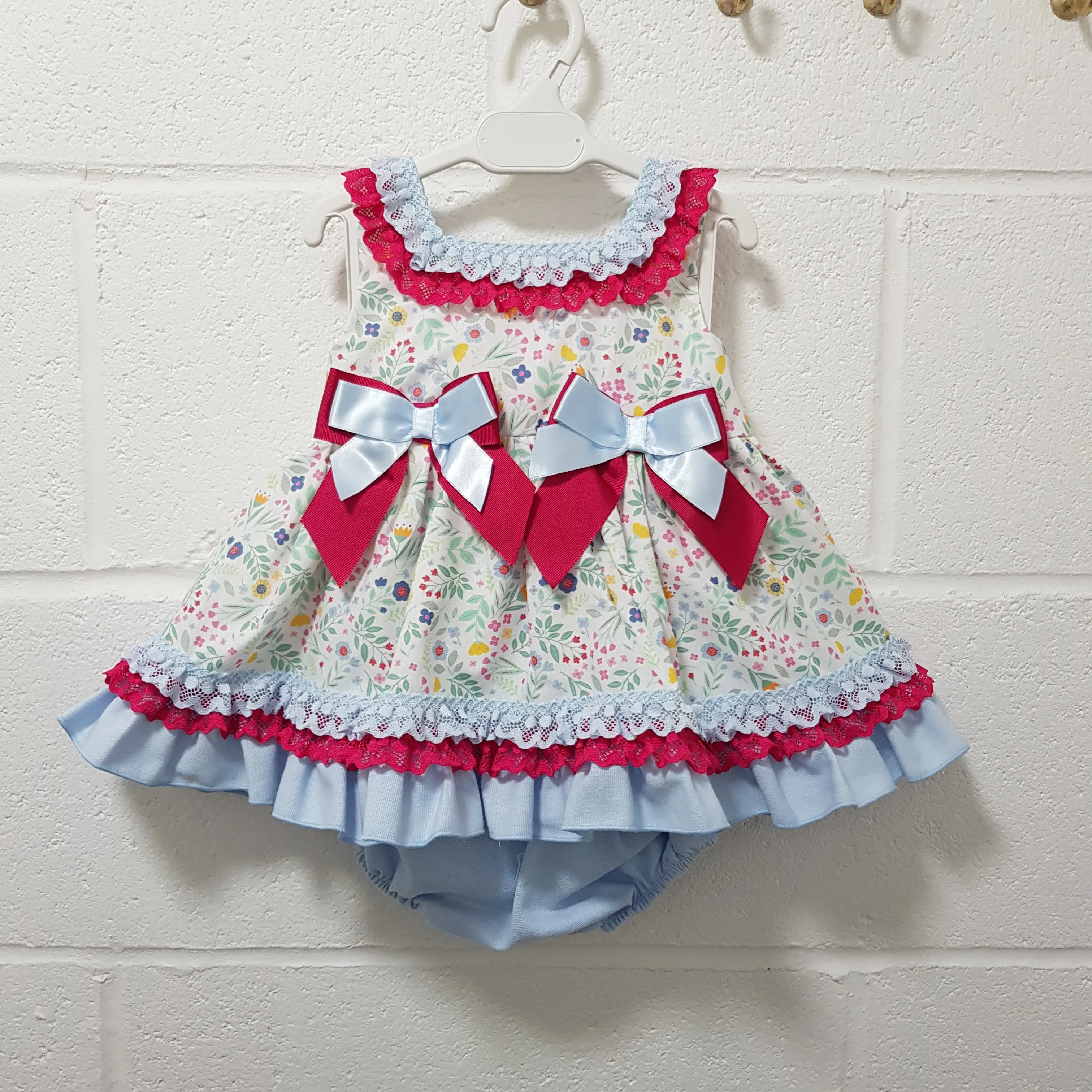 Ceyber Baby Girls Hot Pink and Blue Floral Dress