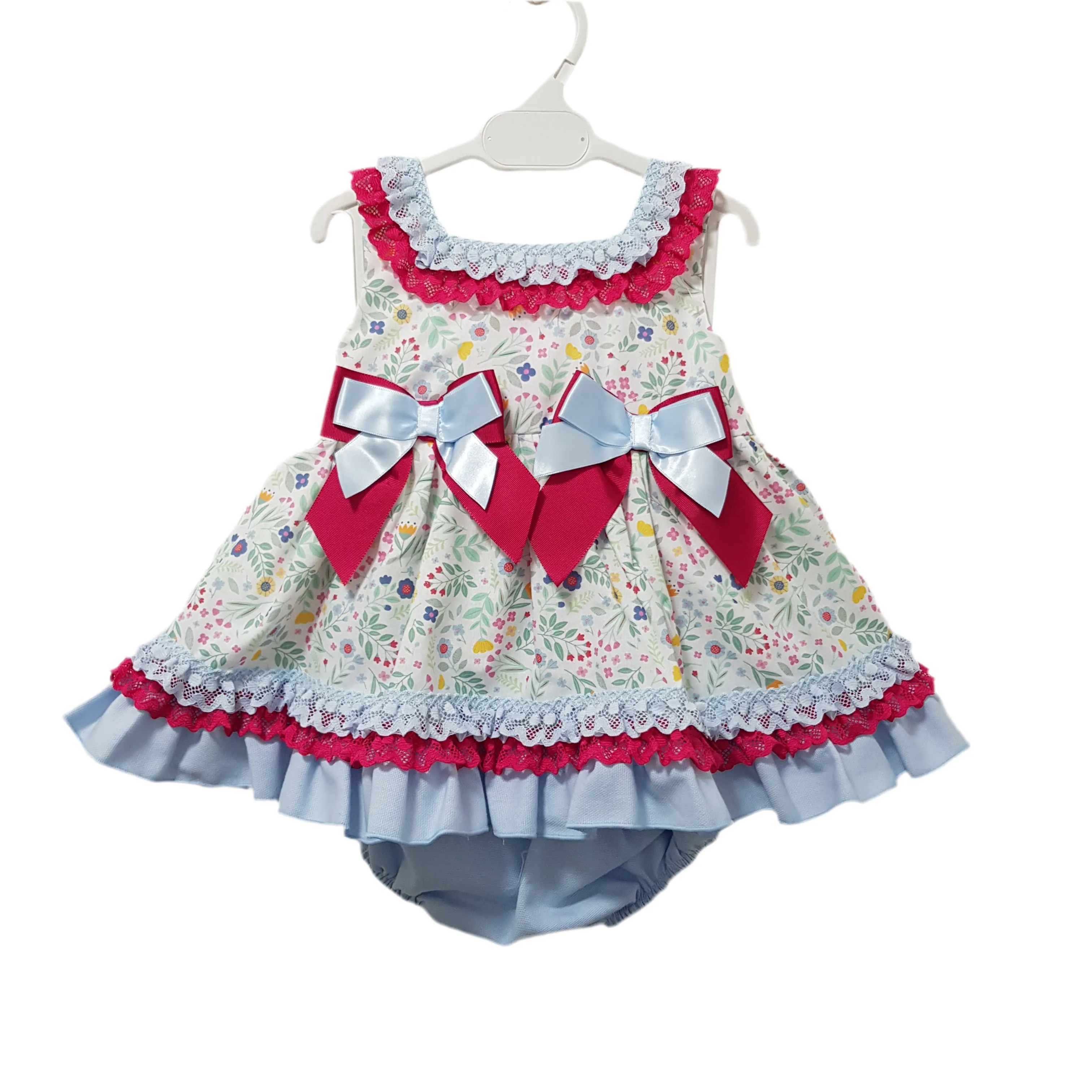 Ceyber Baby Girls Hot Pink and Blue Floral Dress