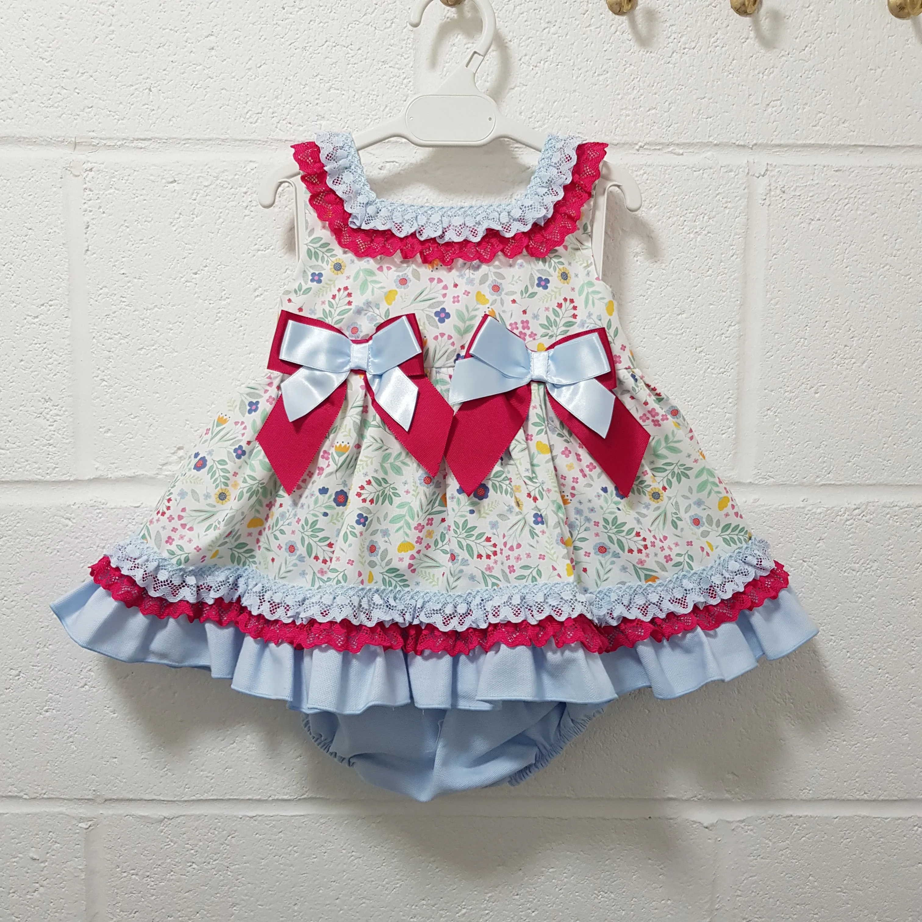 Ceyber Baby Girls Hot Pink and Blue Floral Dress
