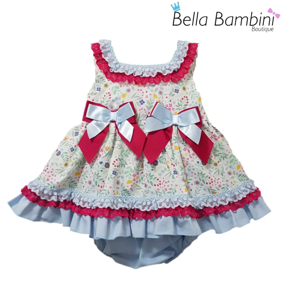 Ceyber Baby Girls Hot Pink and Blue Floral Dress