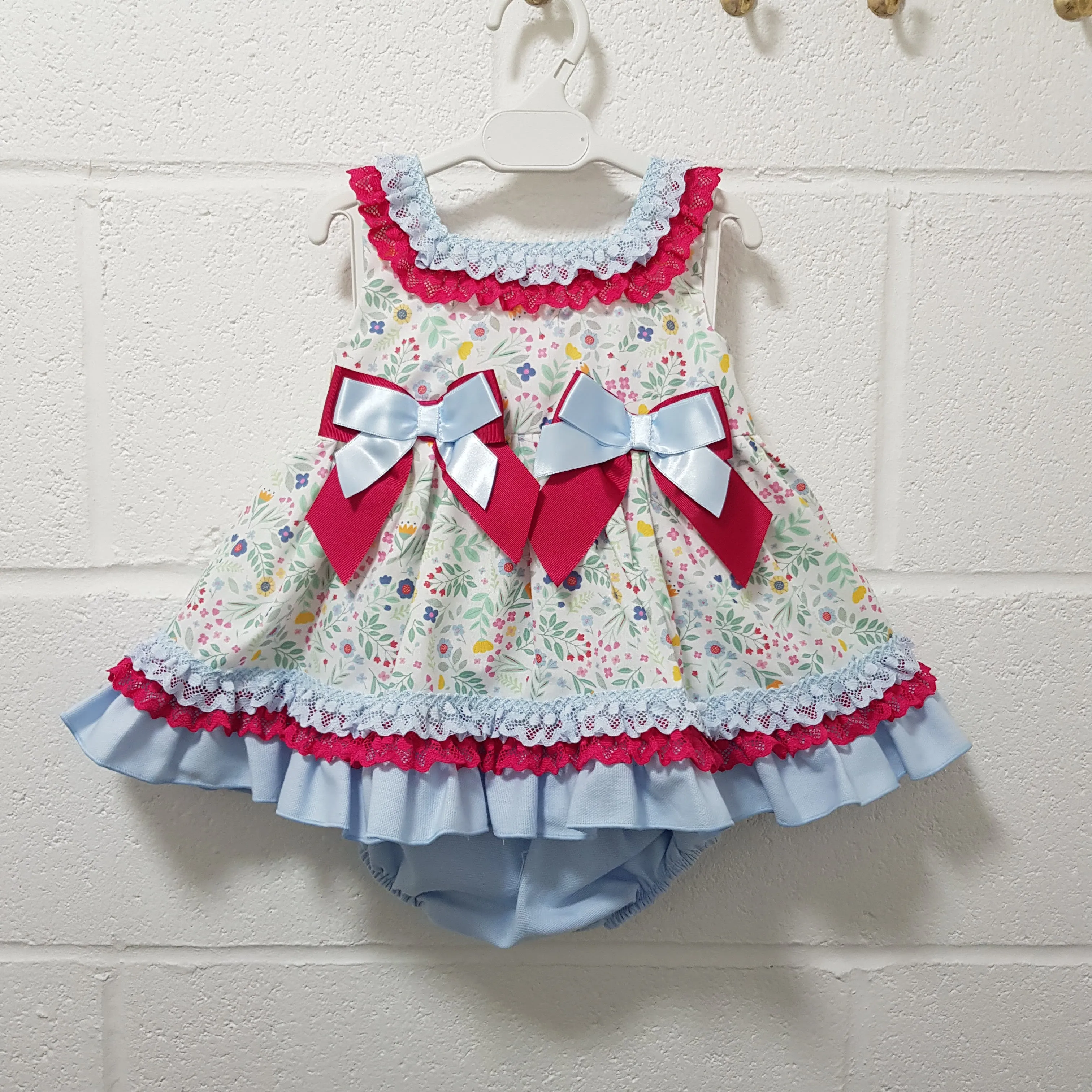 Ceyber Baby Girls Hot Pink and Blue Floral Dress