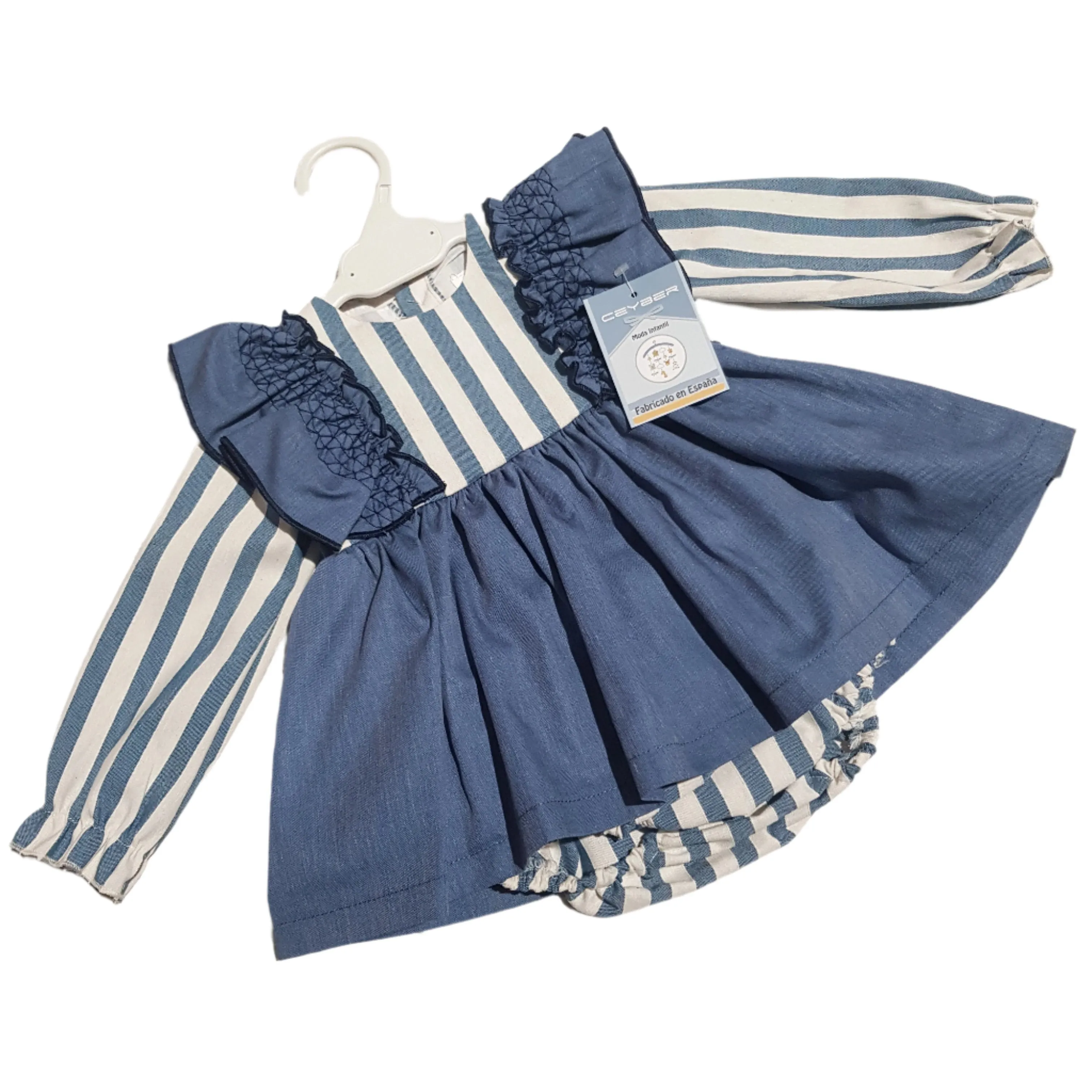 Ceyber Baby Girls Navy Stripe Frill Dress