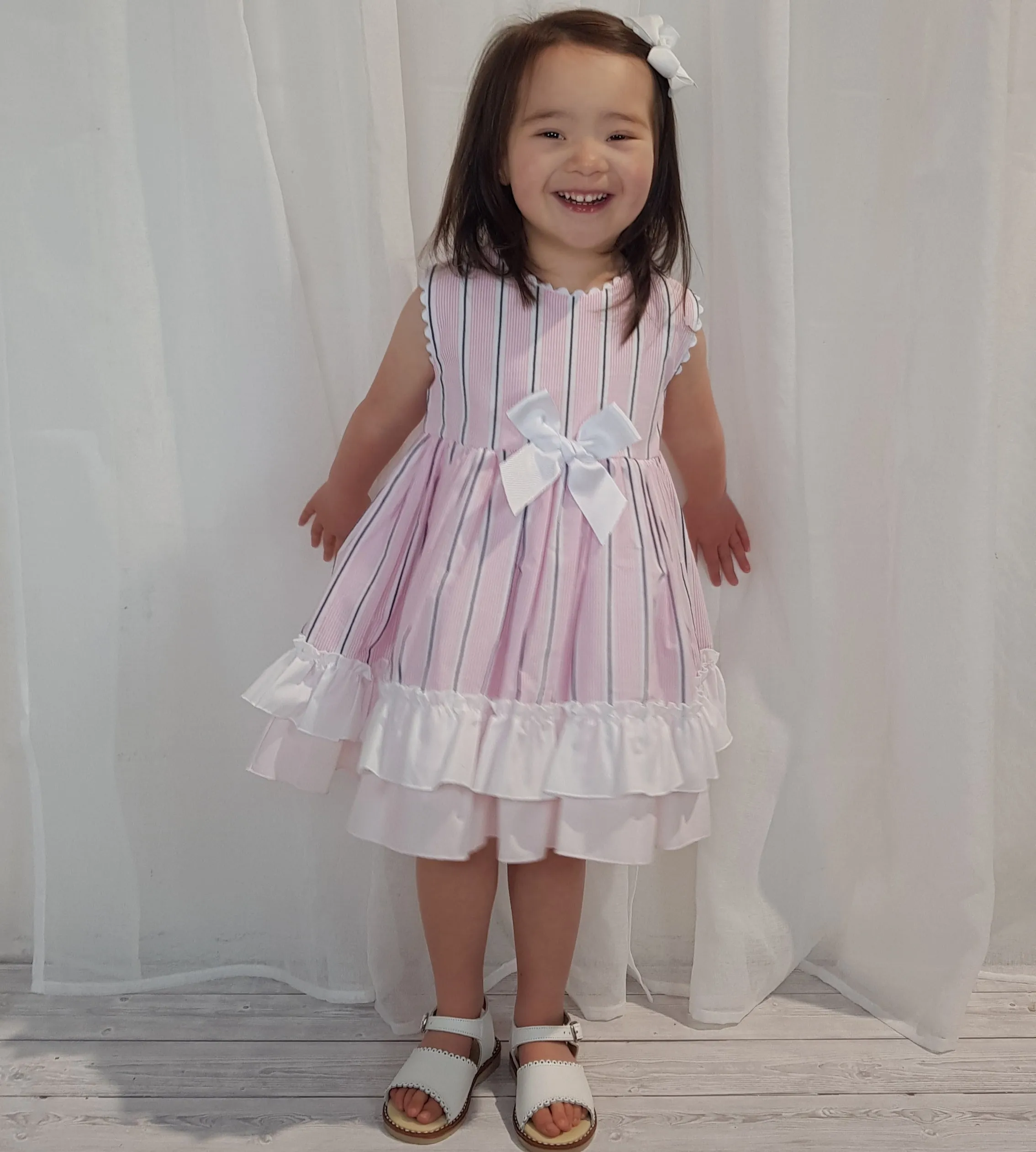 Ceyber Older Girls Pink and Navy Stripe Dress