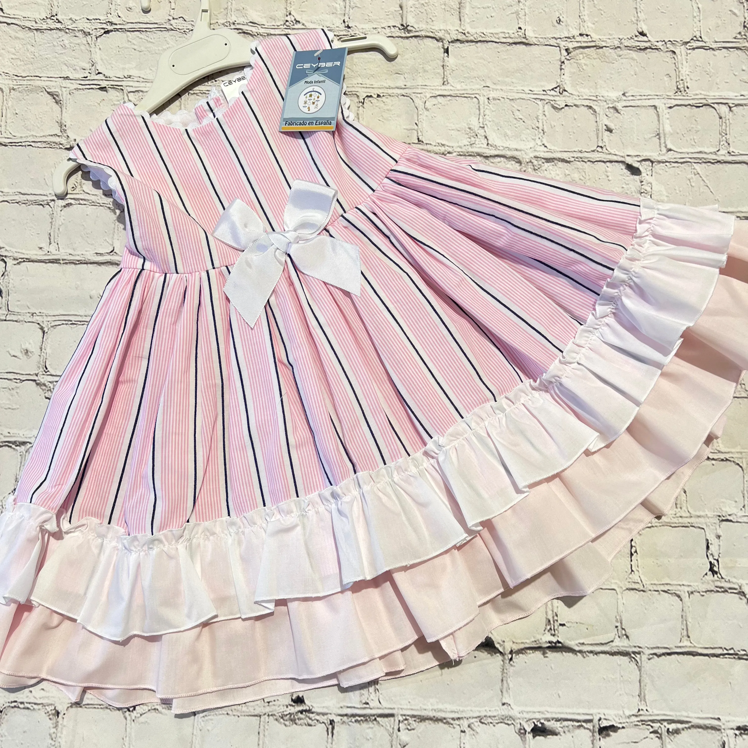 Ceyber Older Girls Pink and Navy Stripe Dress