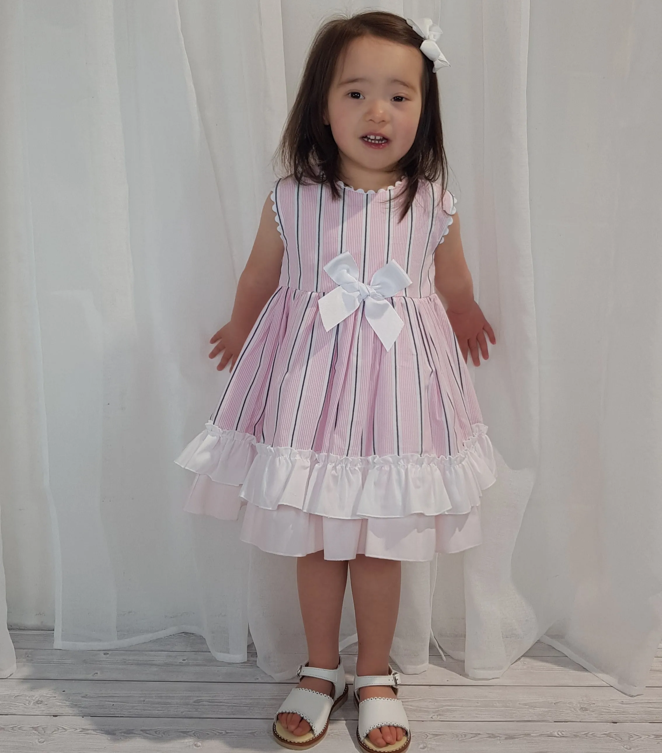 Ceyber Older Girls Pink and Navy Stripe Dress