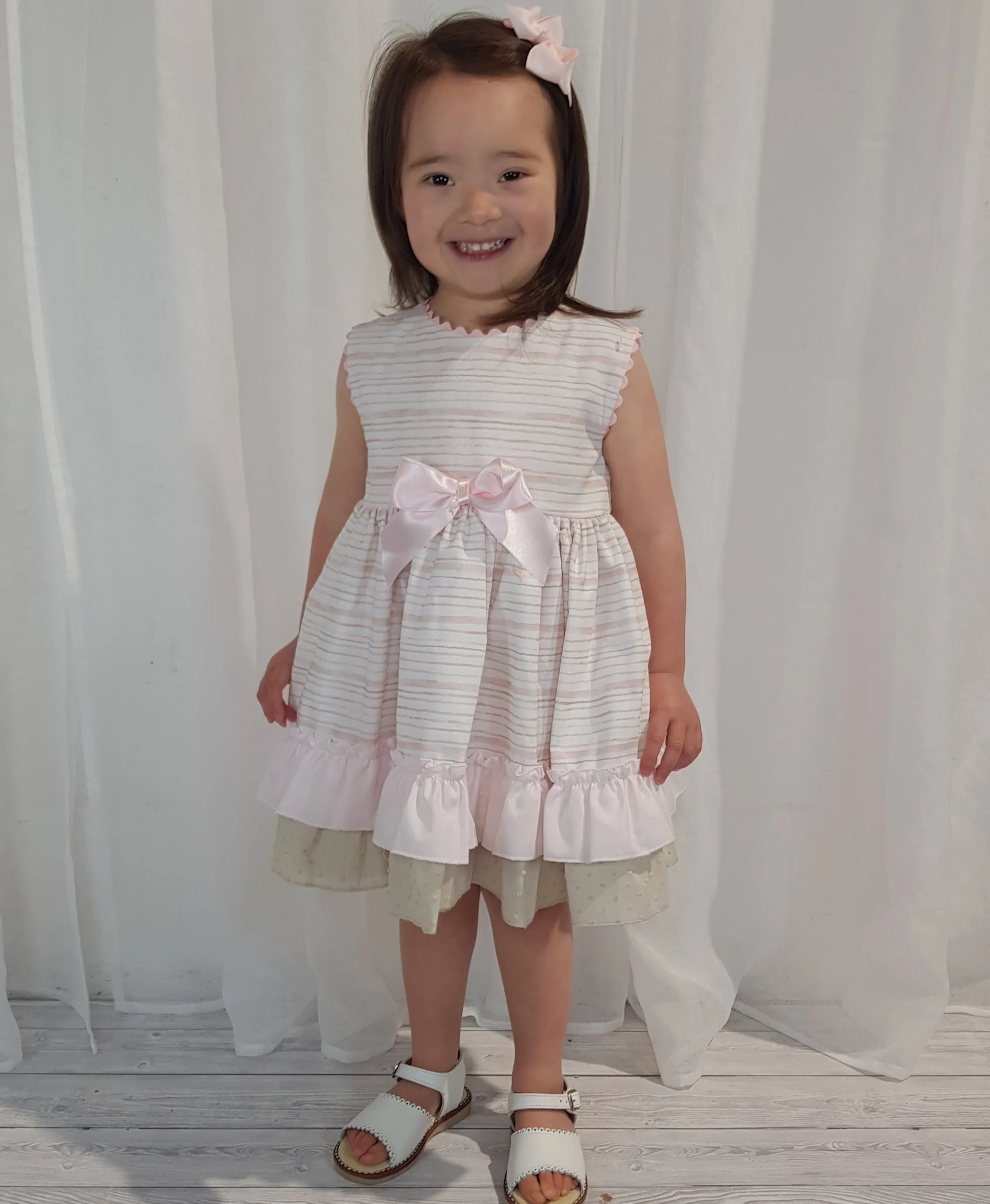 Ceyber Older Girls Pink and Tan Stripe Dress