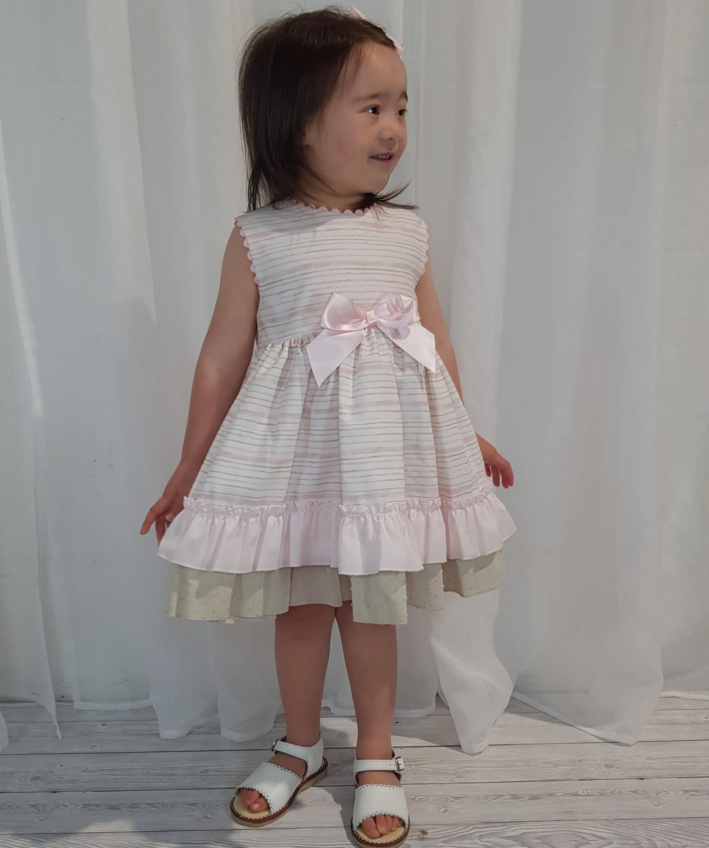 Ceyber Older Girls Pink and Tan Stripe Dress