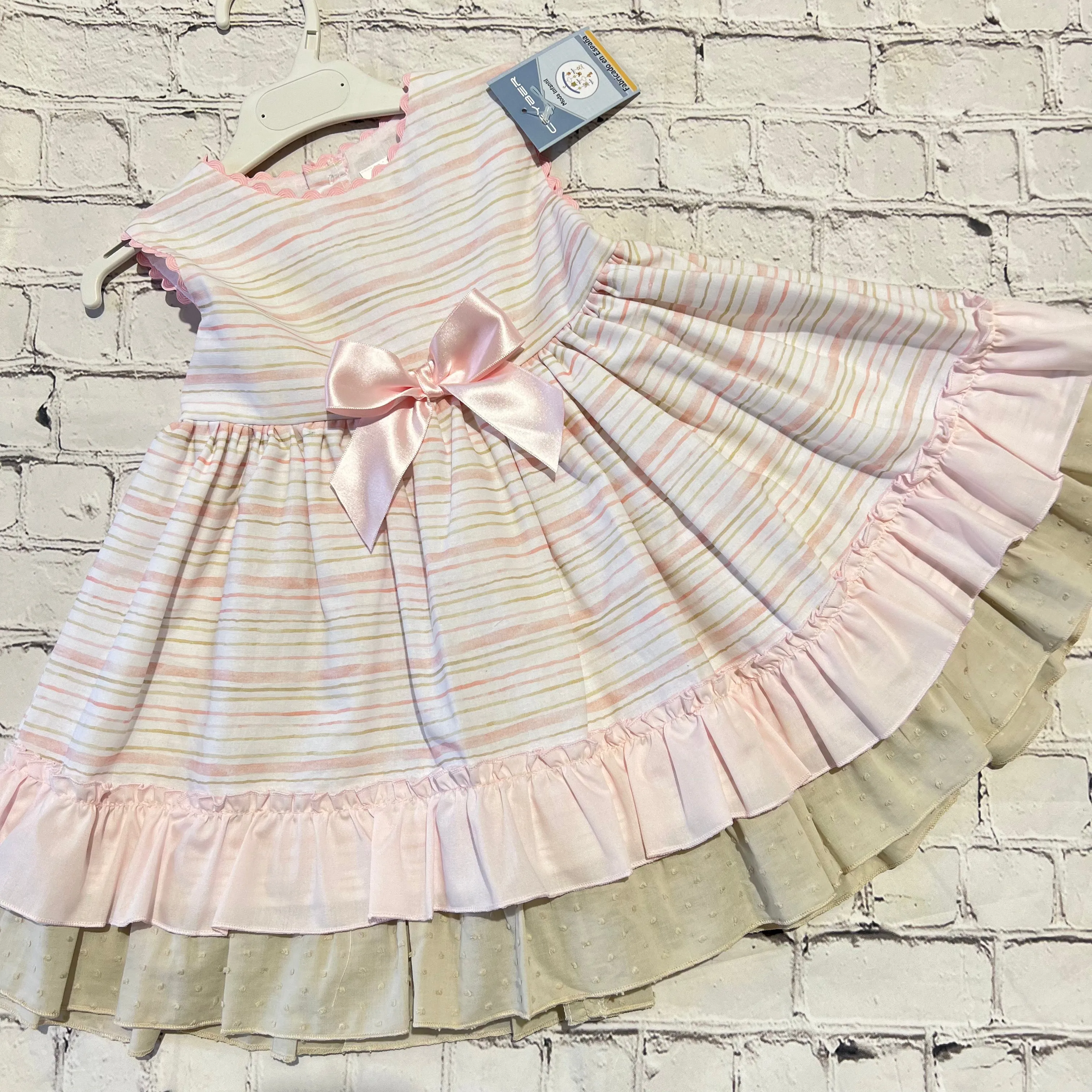 Ceyber Older Girls Pink and Tan Stripe Dress