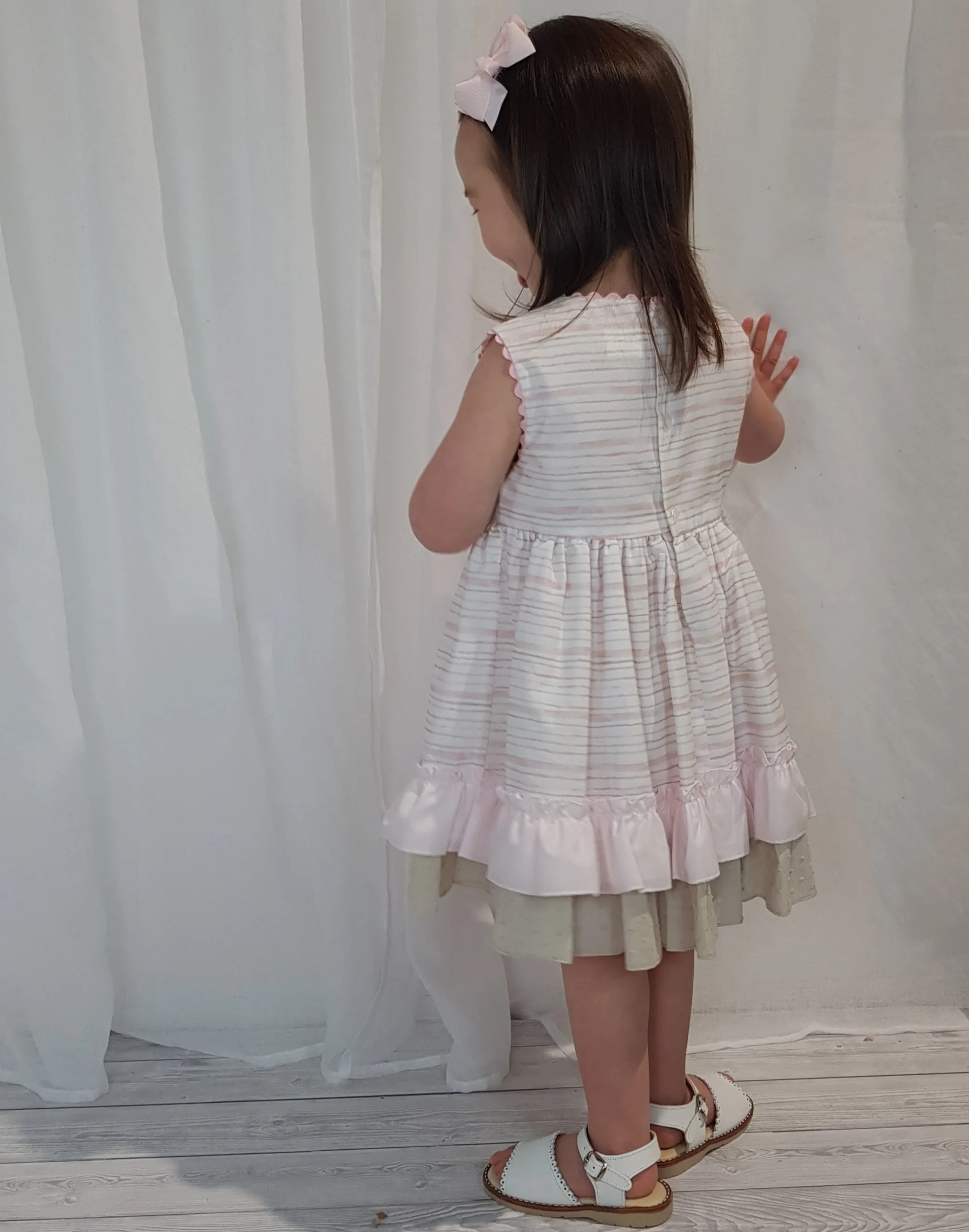 Ceyber Older Girls Pink and Tan Stripe Dress