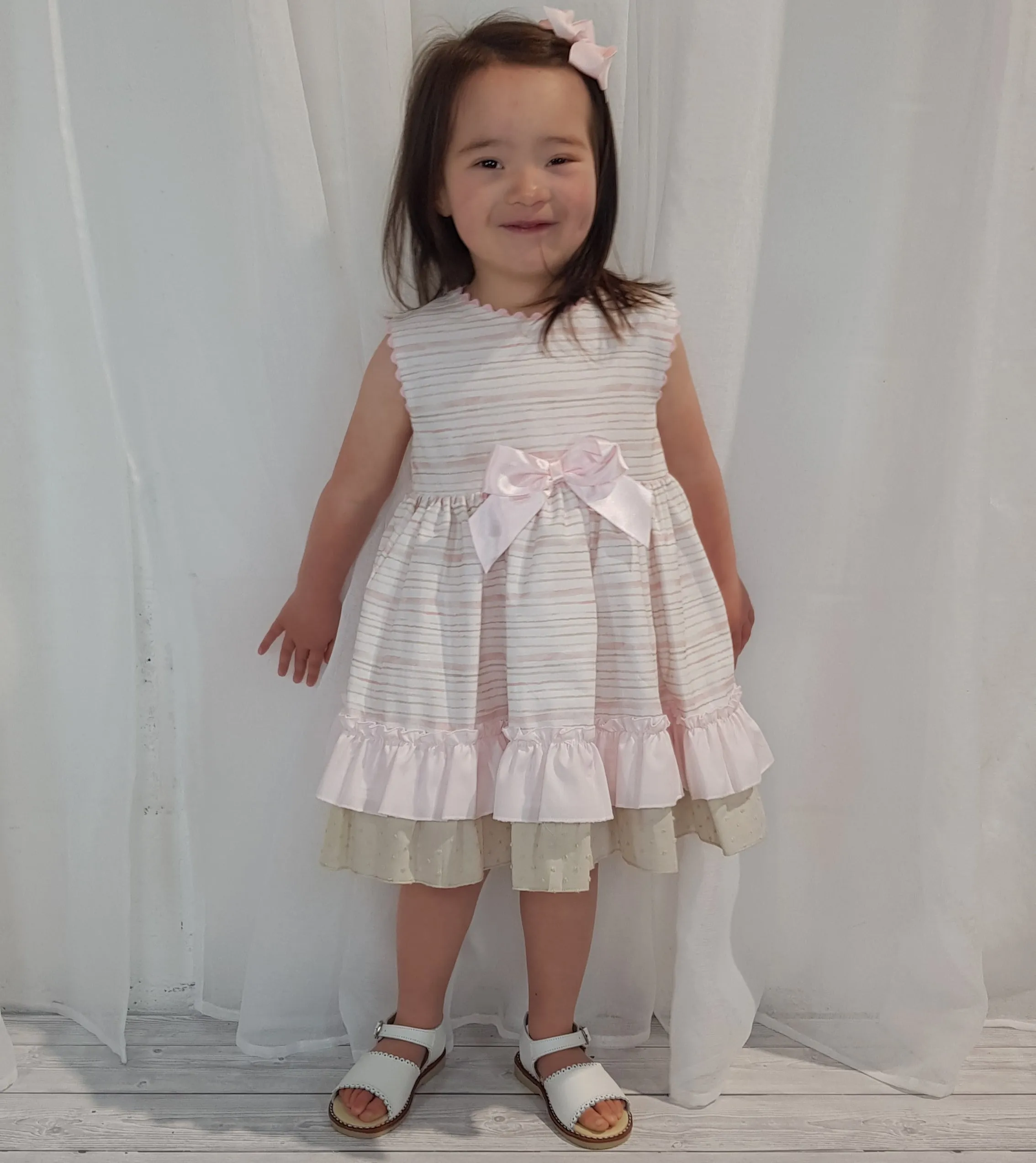 Ceyber Older Girls Pink and Tan Stripe Dress