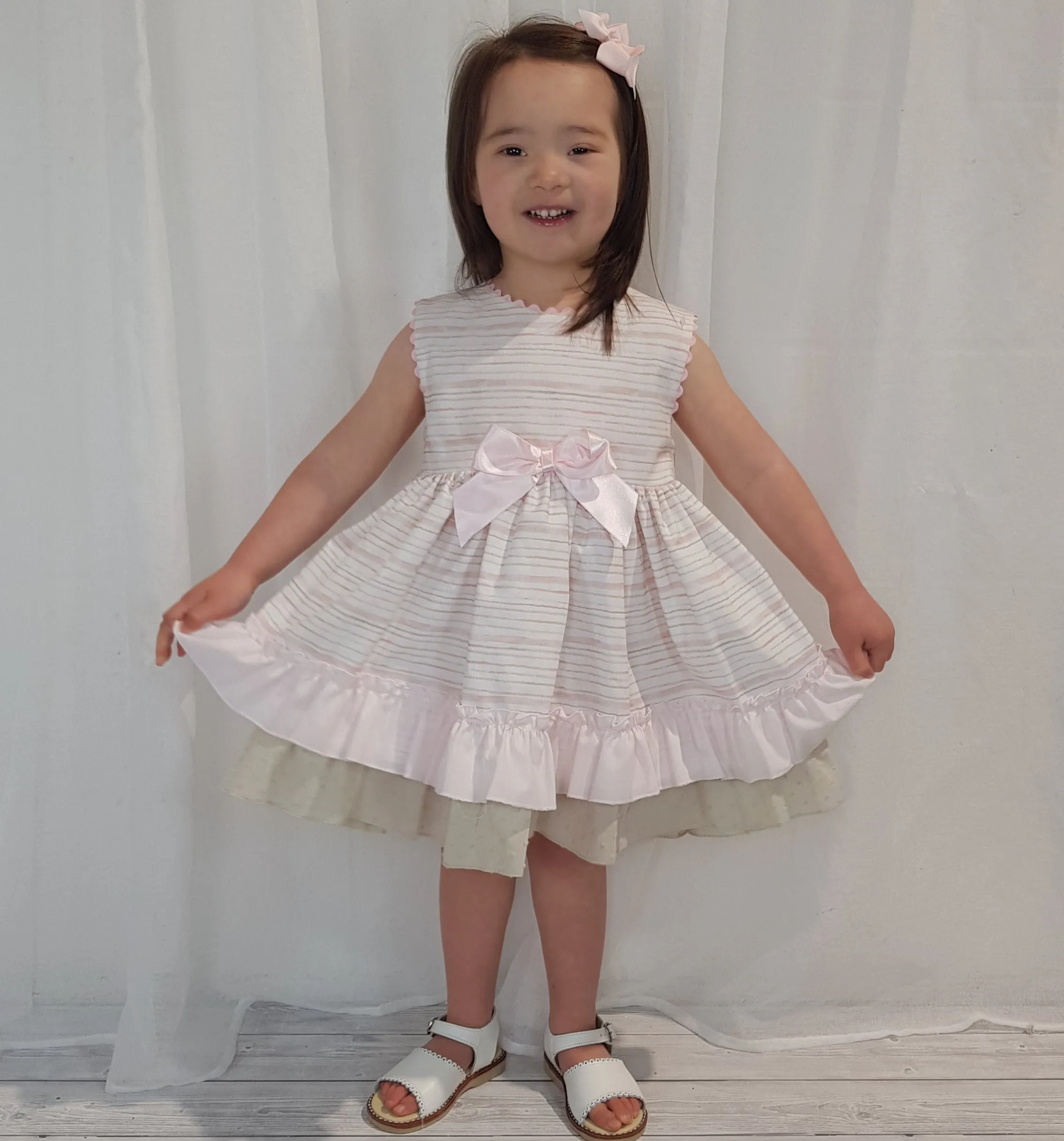 Ceyber Older Girls Pink and Tan Stripe Dress