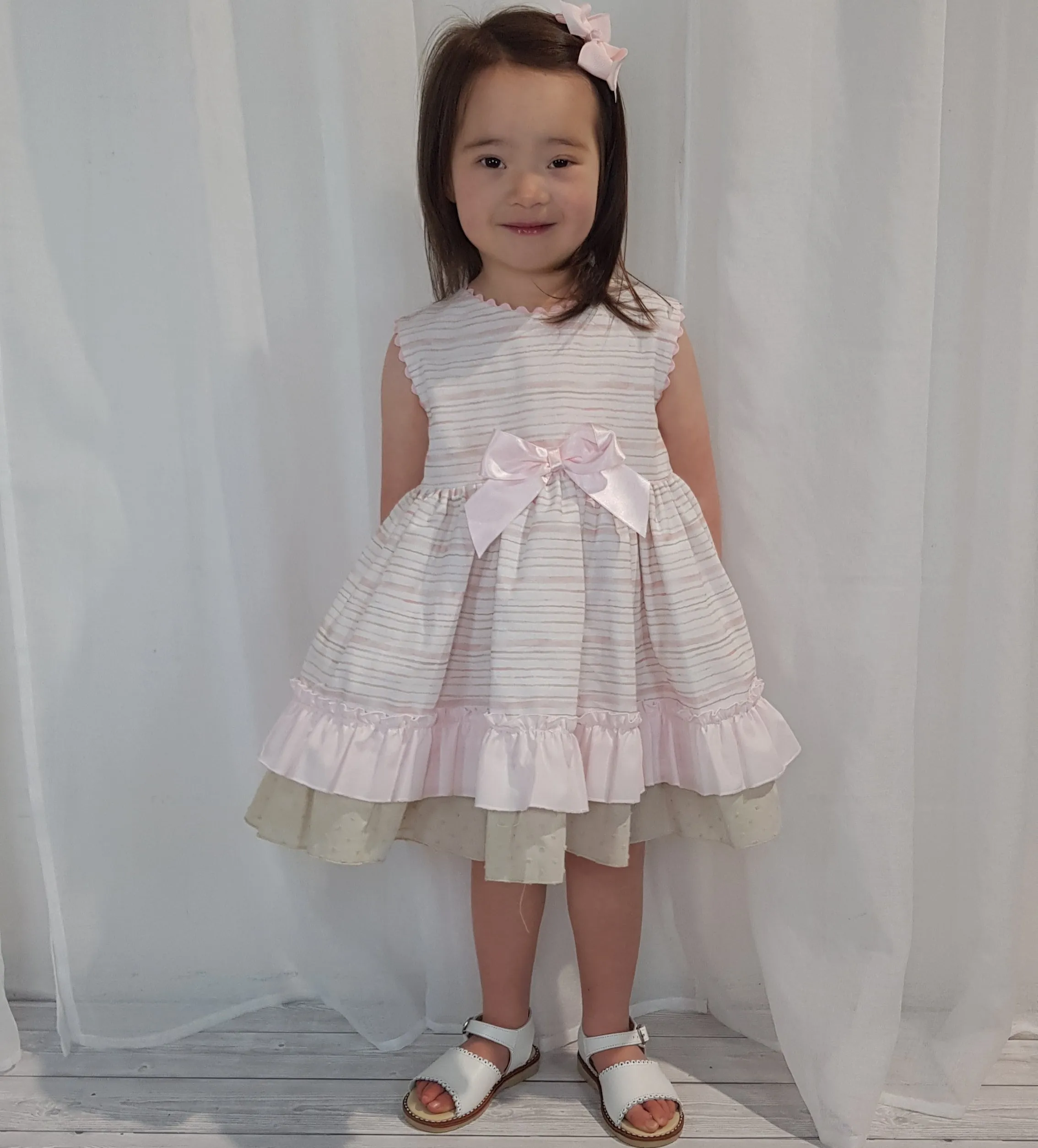 Ceyber Older Girls Pink and Tan Stripe Dress