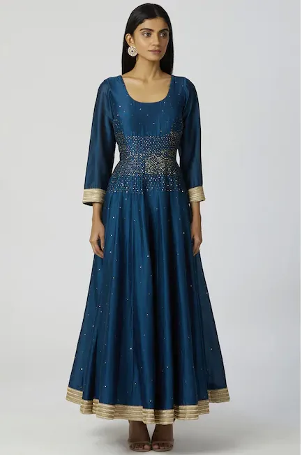 Chanderi Silk Anarkali Set in Turquoise Blue