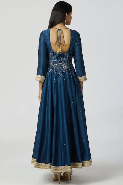 Chanderi Silk Anarkali Set in Turquoise Blue