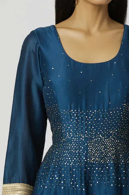 Chanderi Silk Anarkali Set in Turquoise Blue