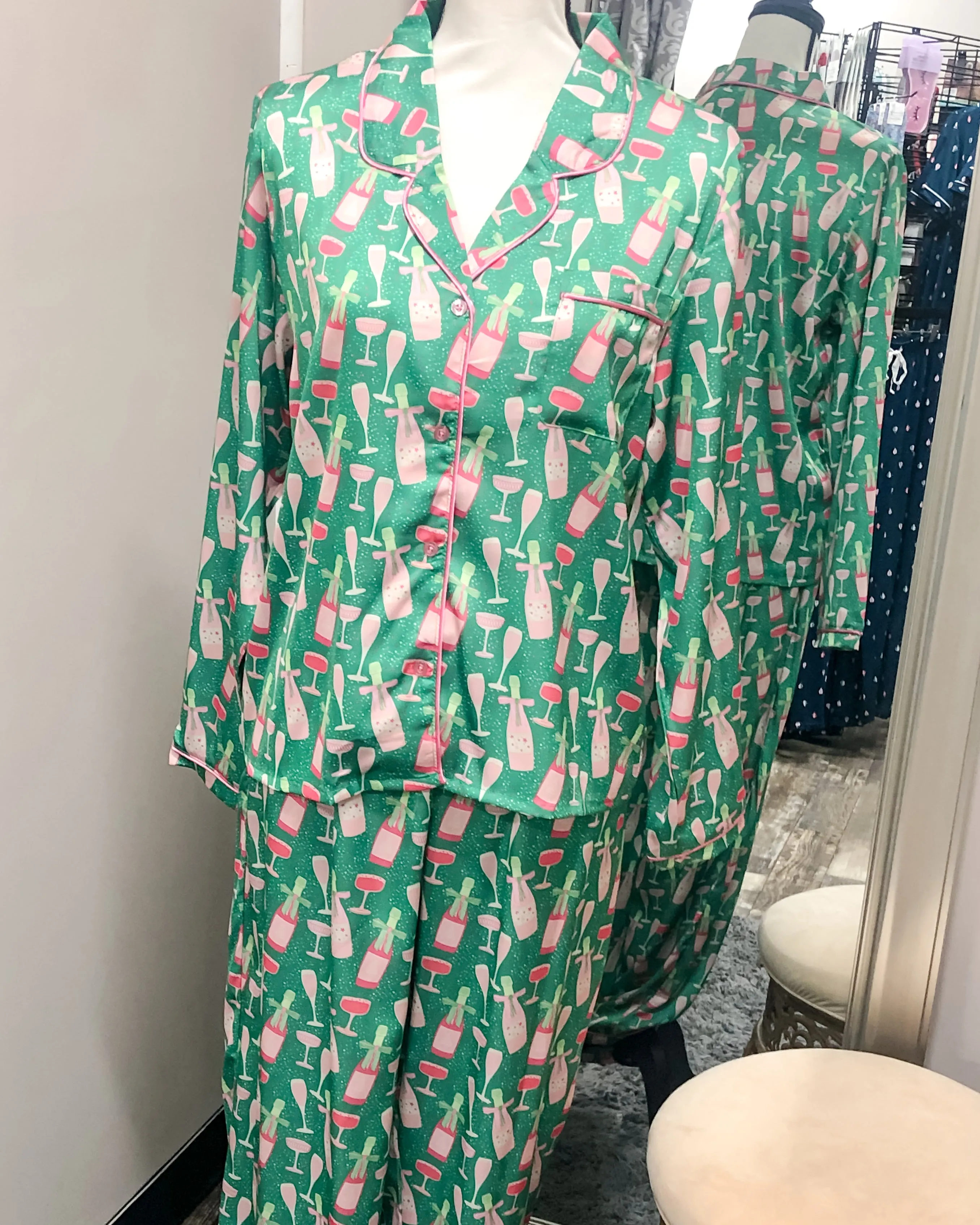 Charlotte Satin Pajama Set - Bubbly & Bright