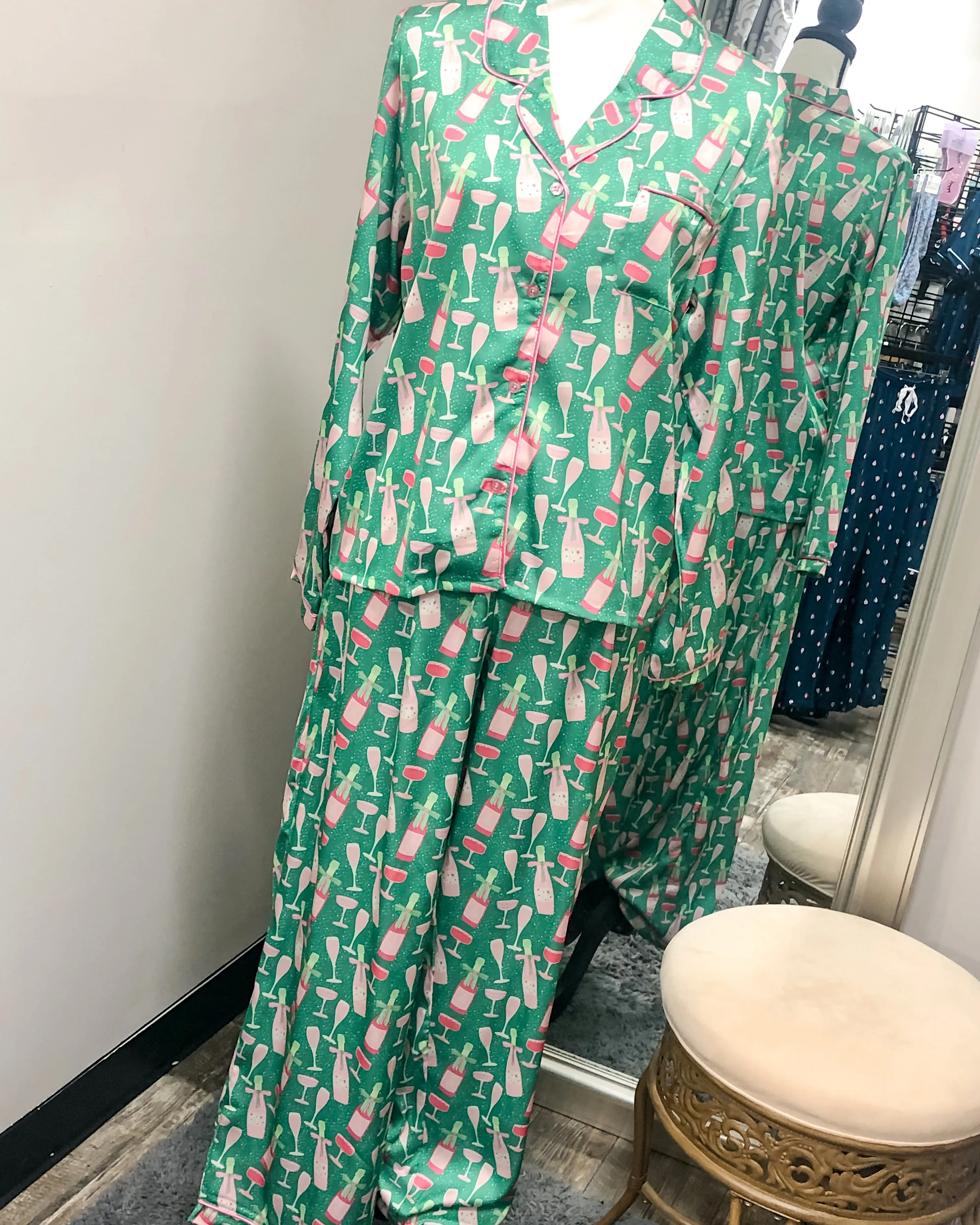 Charlotte Satin Pajama Set - Bubbly & Bright