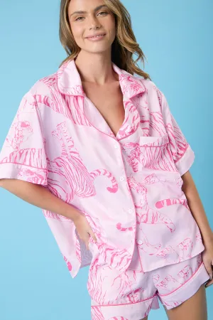 Cheetah Print Satin Pajama Shirt
