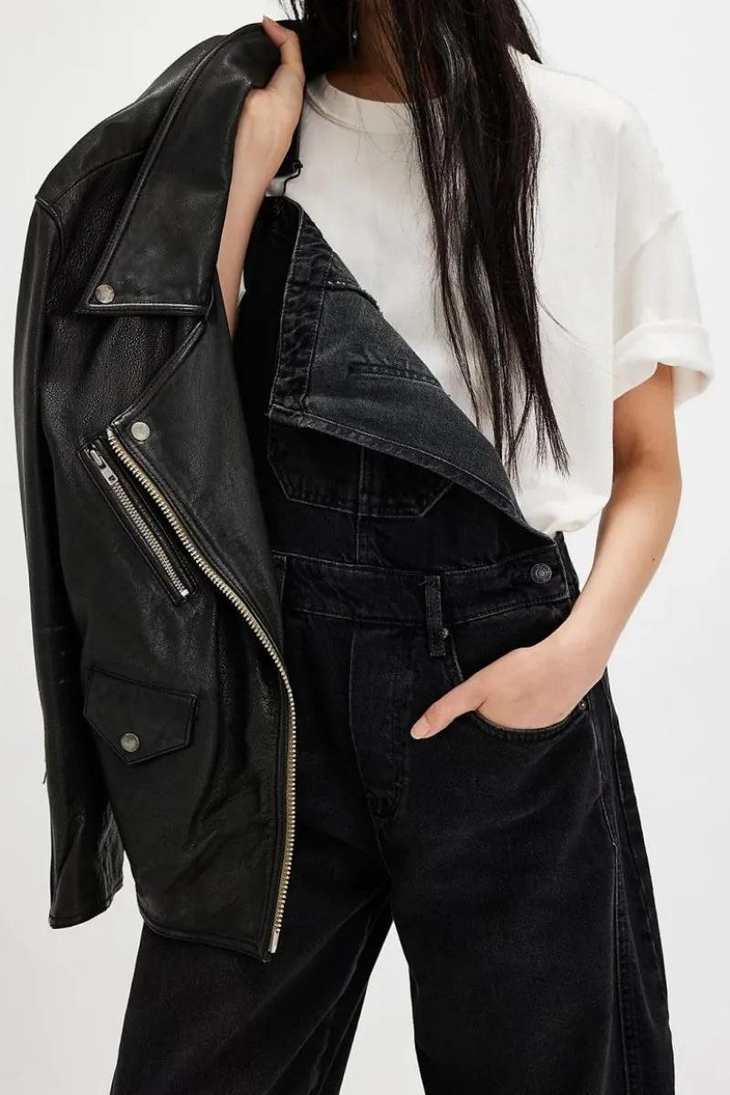 Chouyatou Women Y2k Baggy Barrel Jeans Overalls Wide Leg Denim Pants Bib Overalls Jumpsuit Boyfriend Patchwork Jeans