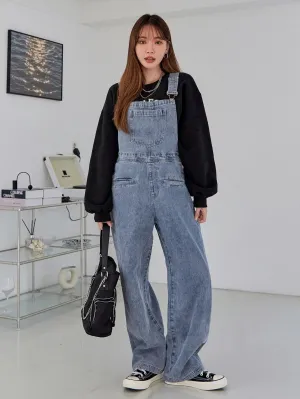 CM-JS918171 Women Preppy Seoul Style Light Wash Pocket Front Denim Overalls