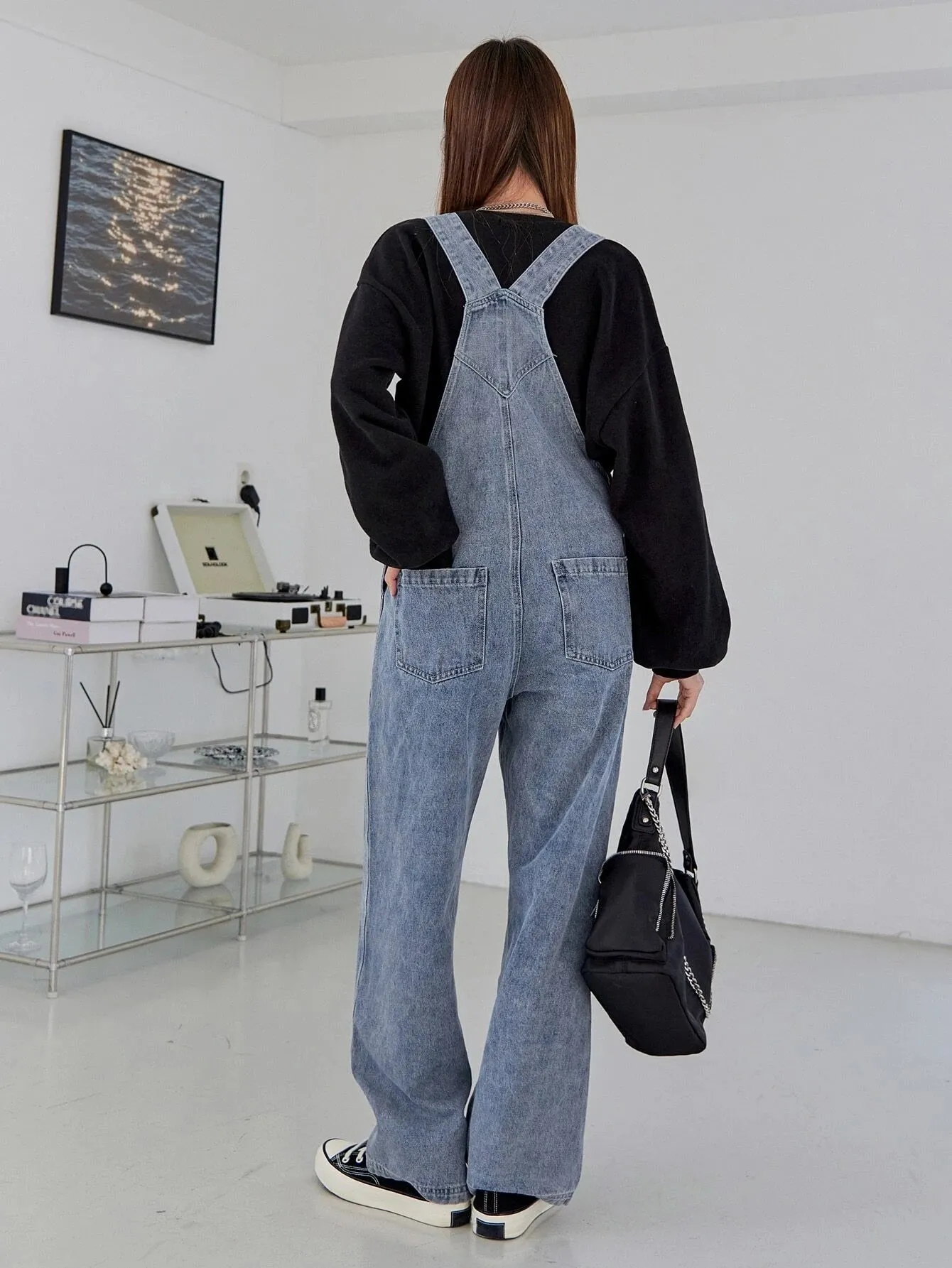 CM-JS918171 Women Preppy Seoul Style Light Wash Pocket Front Denim Overalls