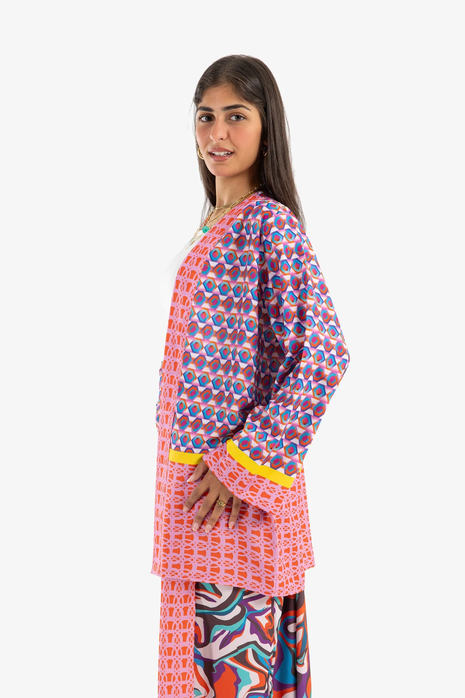 Colored Printed Pattern Kimono