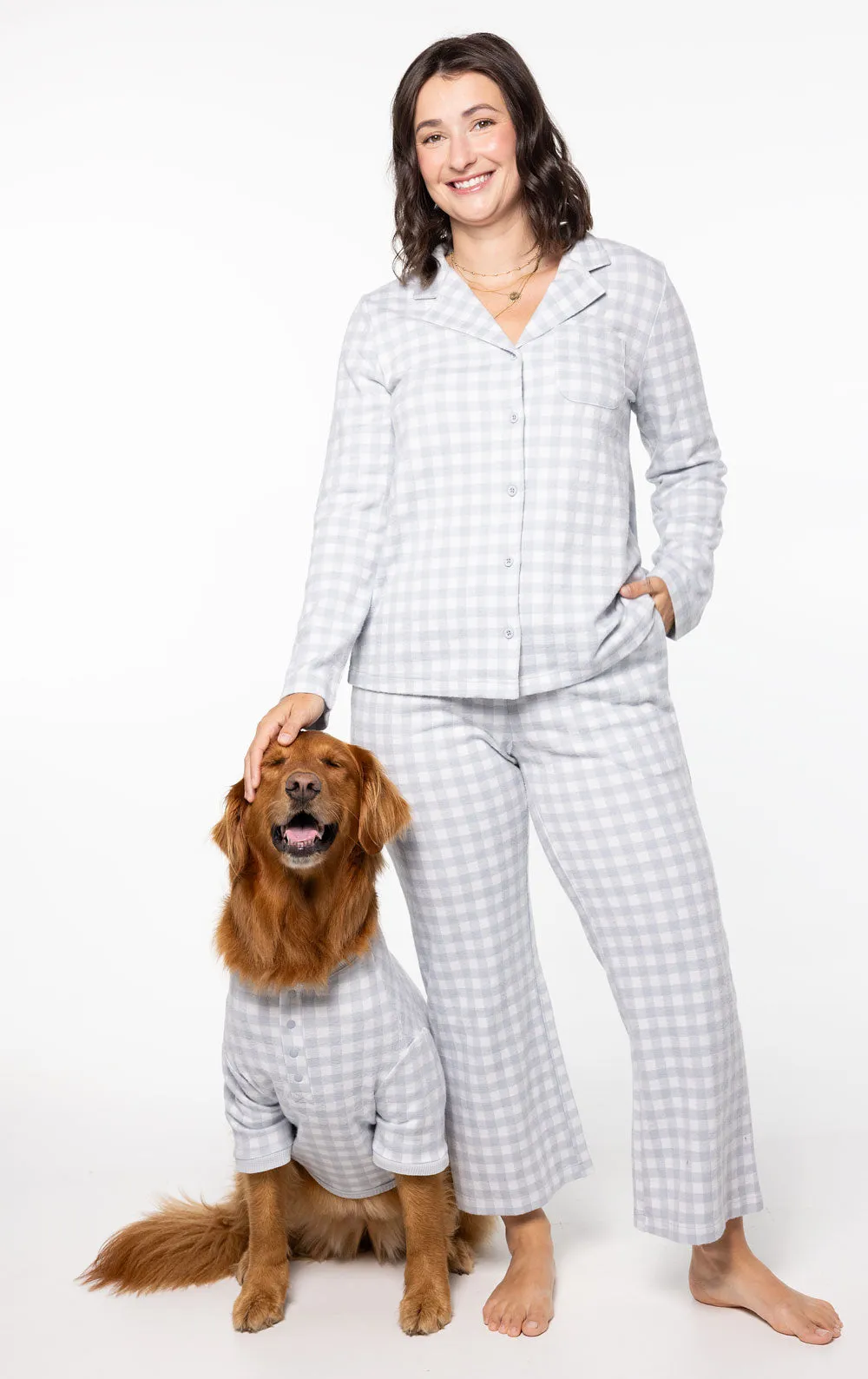 Comfort Knit Pet Pajamas - Blue Gray Gingham Pet & Owner