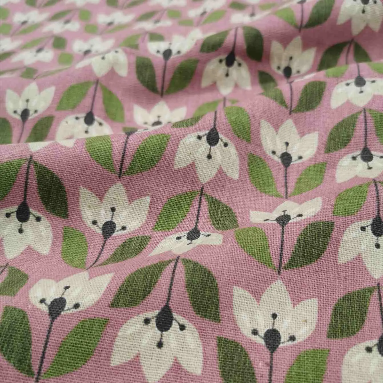 Cosmo Linen Cotton Canvas, Nordic Forest, Tulips