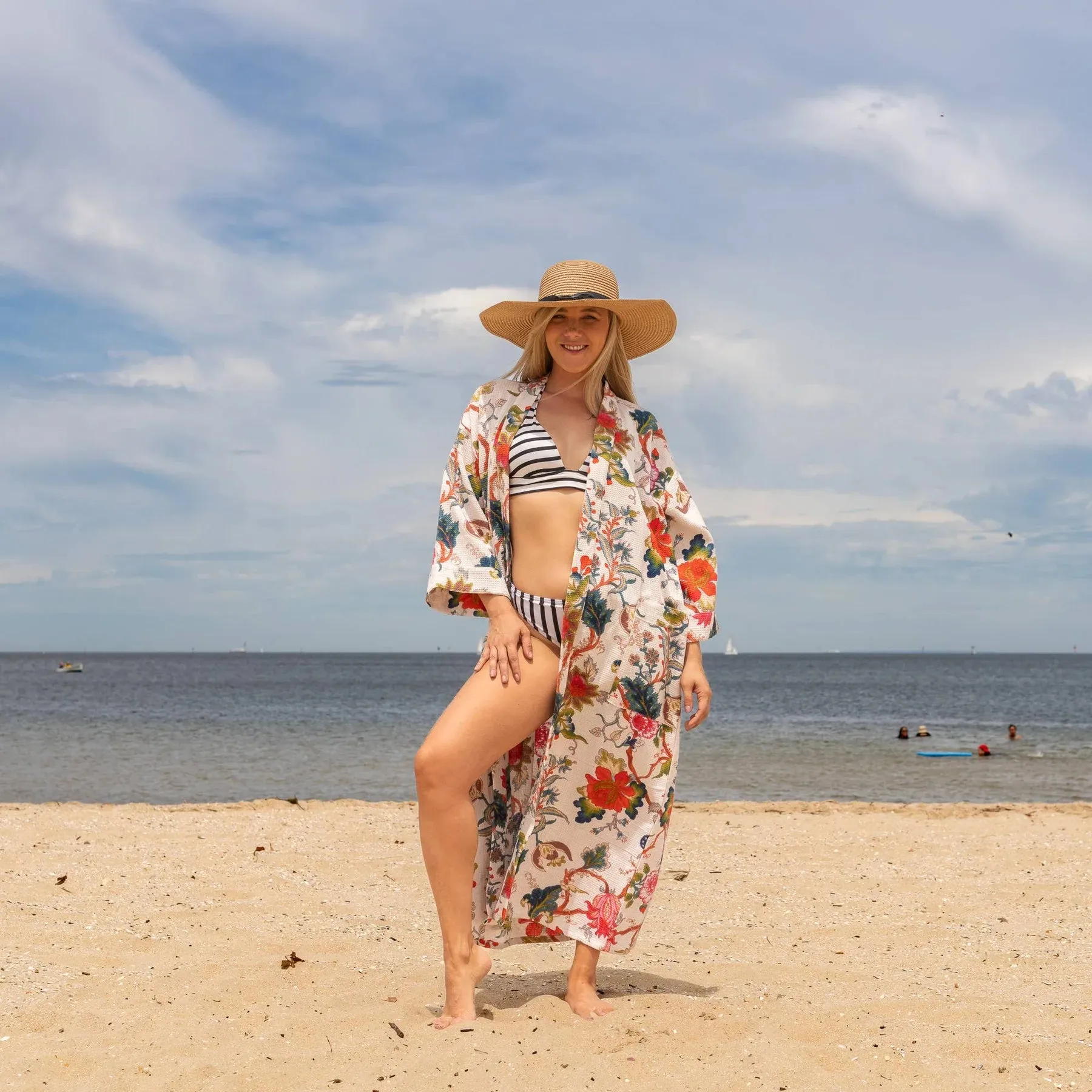 Cotton Linen Waffle Kimono Robe - Amira