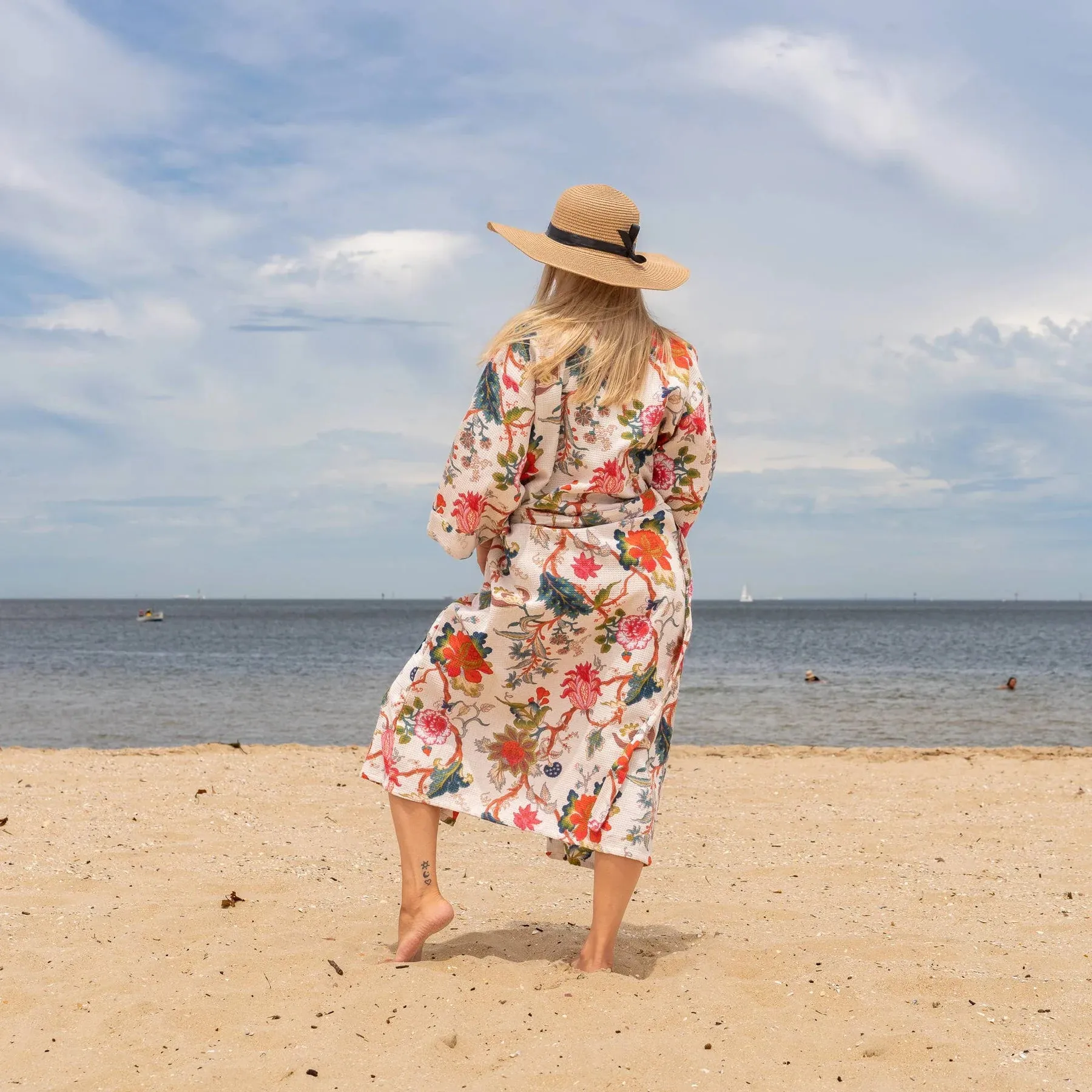 Cotton Linen Waffle Kimono Robe - Amira