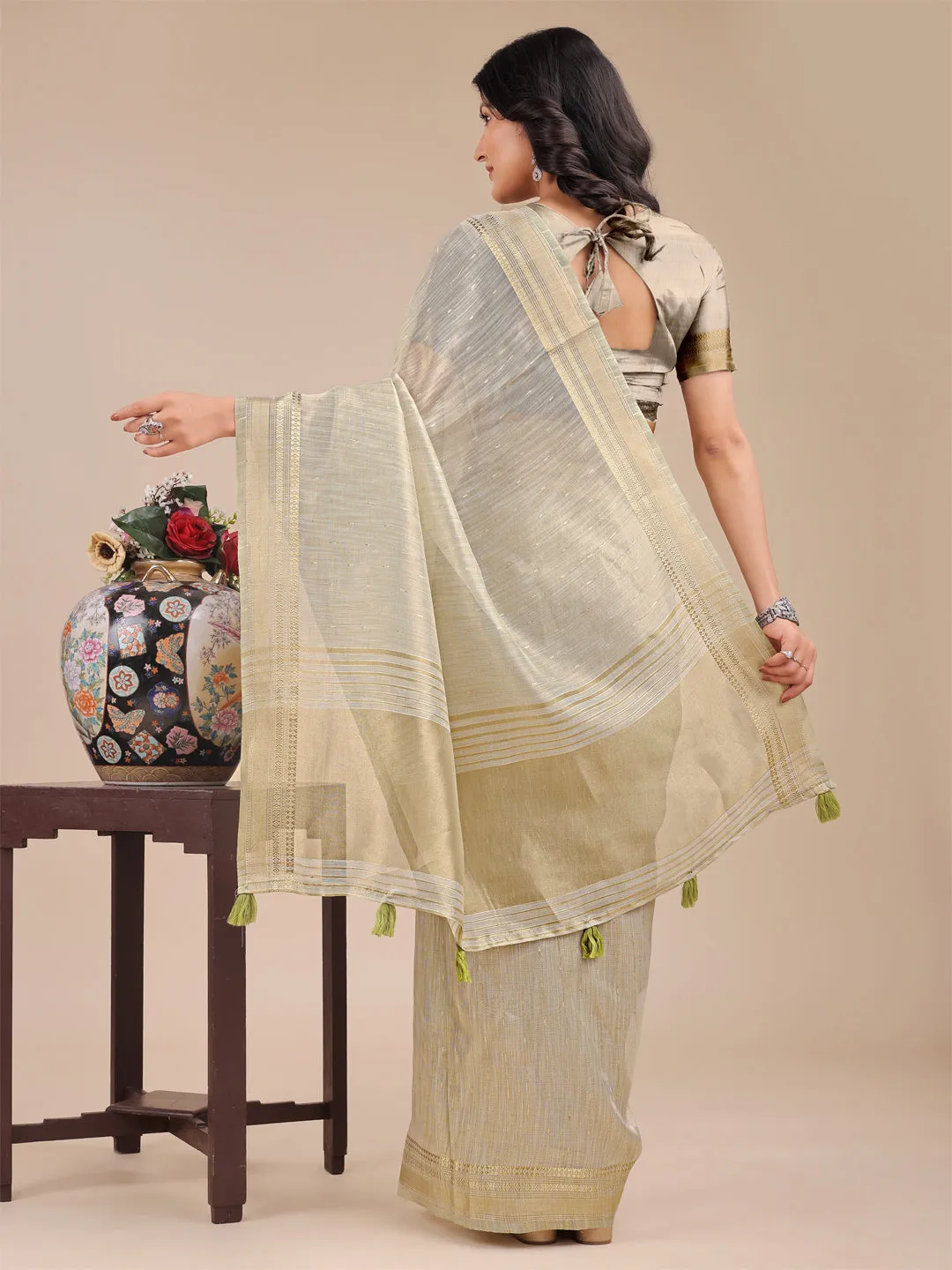 Cream Organza Saree