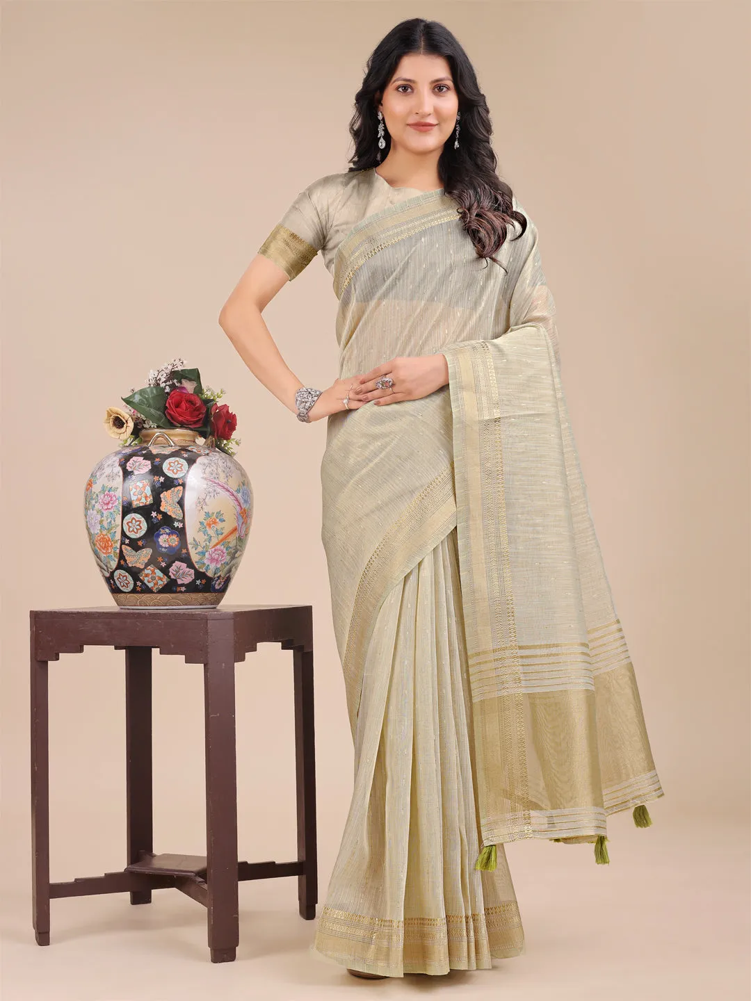 Cream Organza Saree
