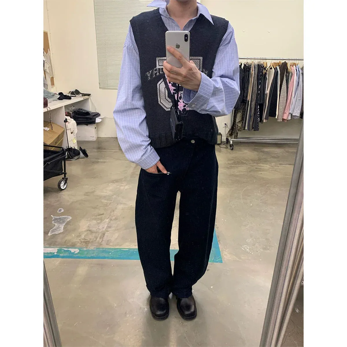 Curved Wide-Leg Overalls