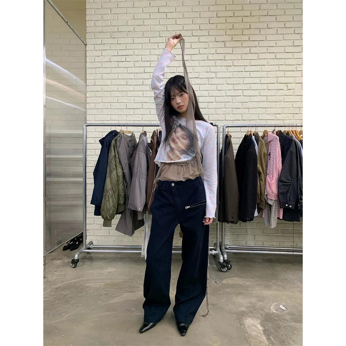 Curved Wide-Leg Overalls