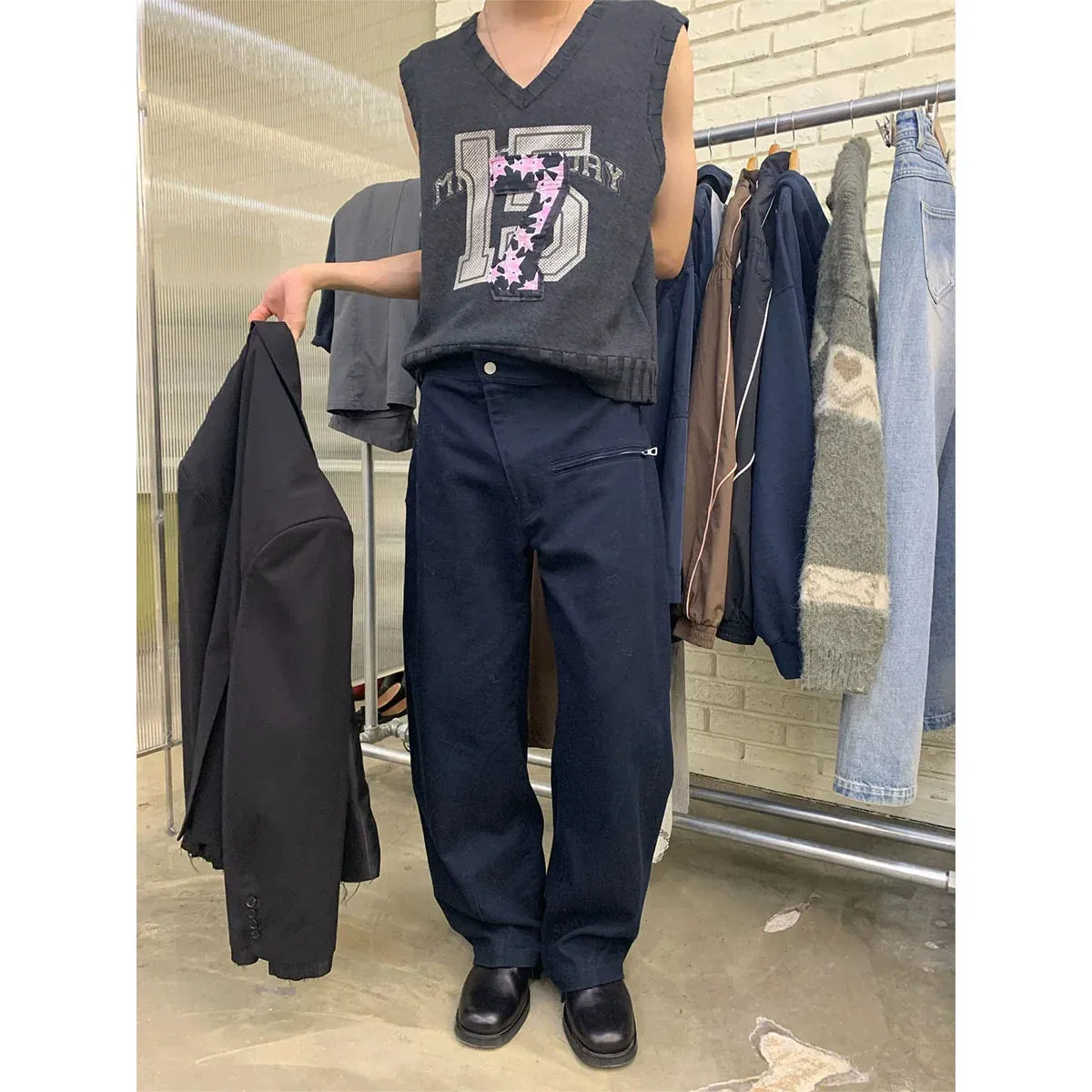 Curved Wide-Leg Overalls