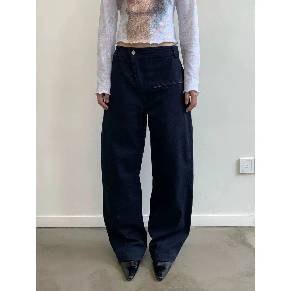 Curved Wide-Leg Overalls